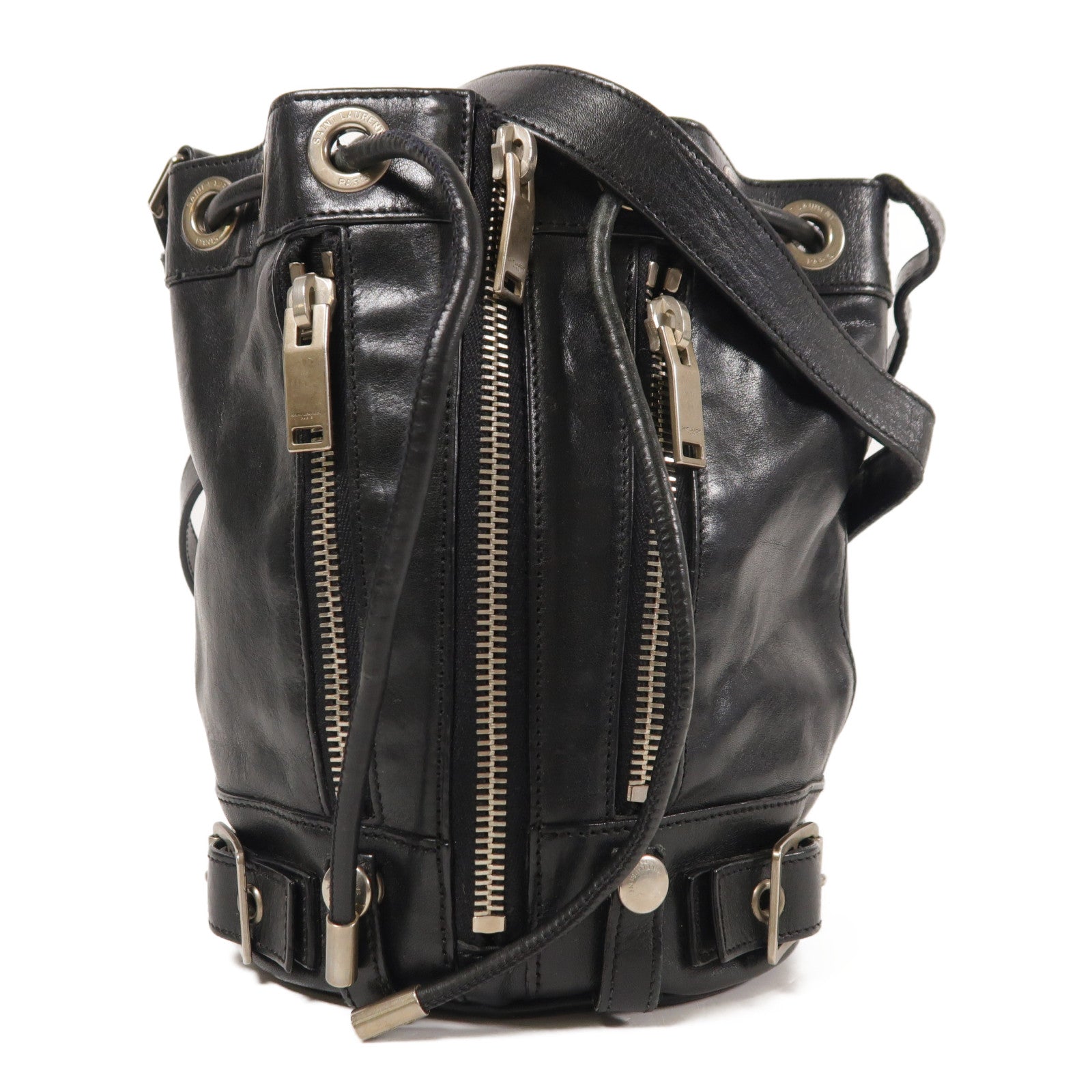 SAINT LAURENT 牛皮皮革Rider Bucket Bag銀扣肩背袋