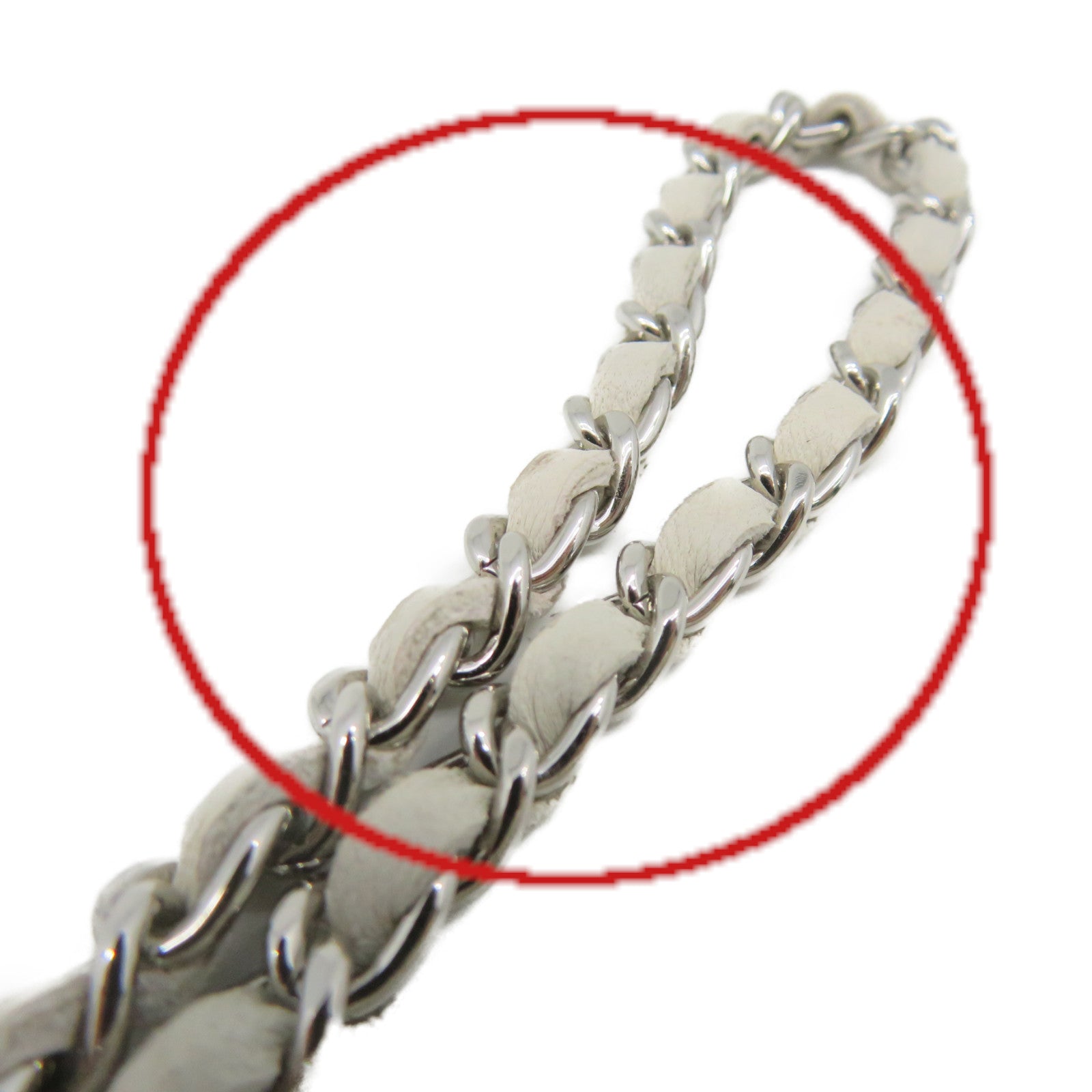 CHANEL 【激減優惠】菱格羊皮皮革Chain Shoulder Bag銀扣鏈帶肩背袋米白色