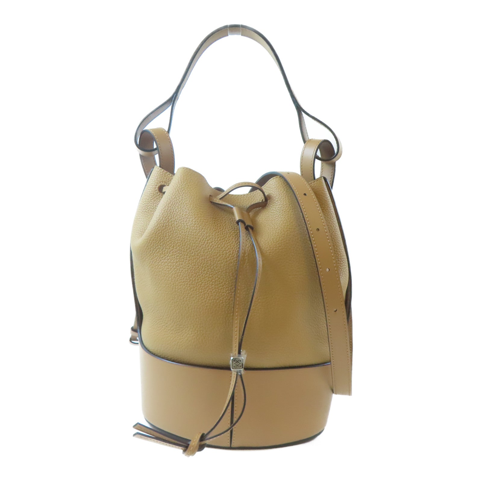 LOEWE 牛皮皮革Balloon Bag銀扣手挽肩背兩用袋啡色