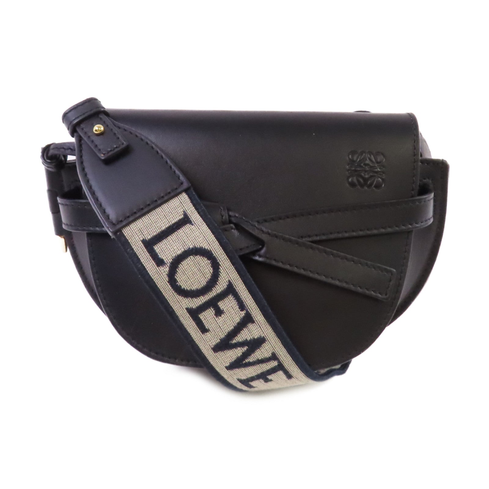 LOEWE 【激減優惠】牛皮皮革Mini Gate Shoulder Bag銀扣肩背袋黑色