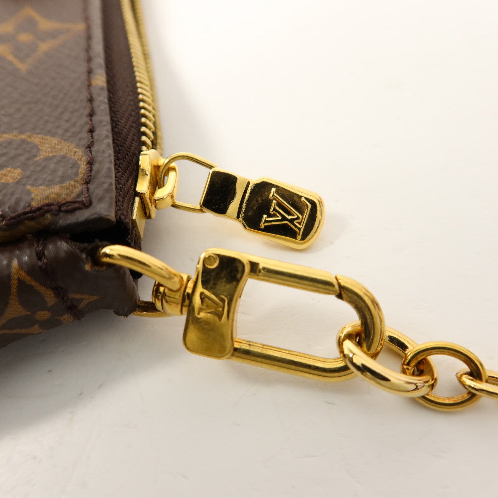 LOUIS VUITTON Monogram Multi Pochette Accessoires金扣手挽肩背兩用袋棕色