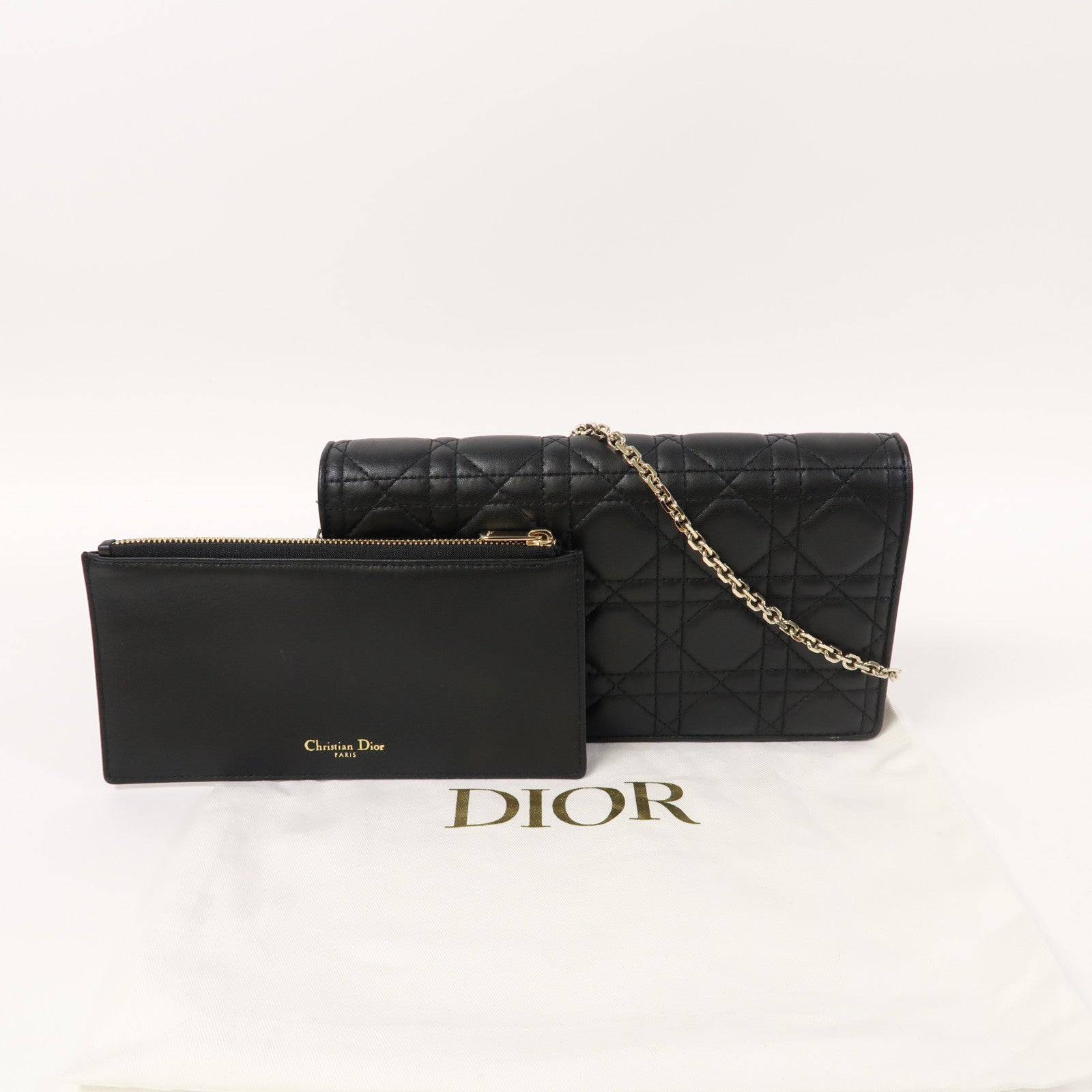 Dior 牛皮皮革Chain Shoulder金扣鏈帶肩背袋黑色