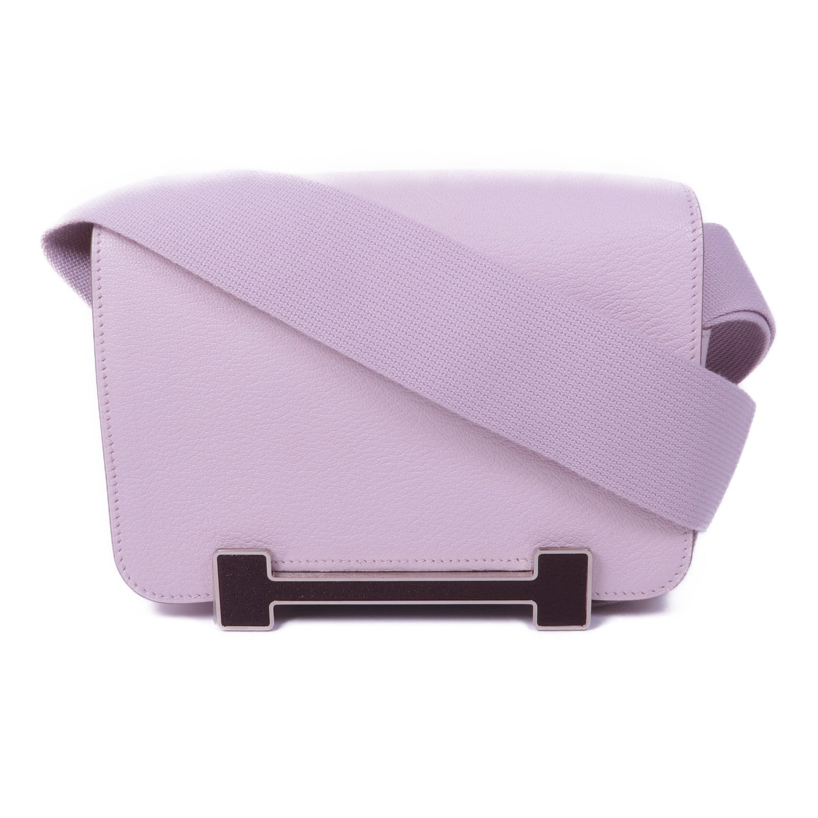 HERMES 【激減優惠】Chevre皮革Geta銀扣肩背袋Mauve Pale