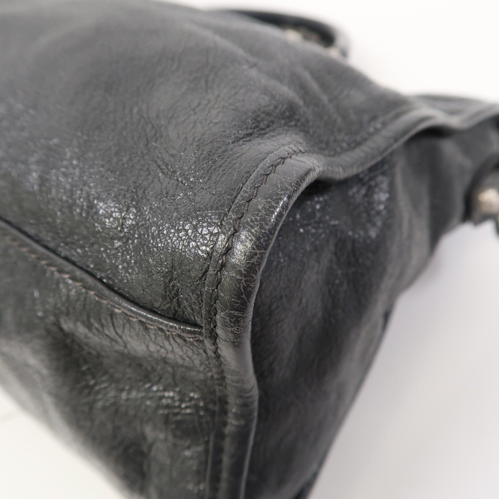 BALENCIAGA 牛皮皮革Giant City Bag銀扣手挽肩背兩用袋灰色