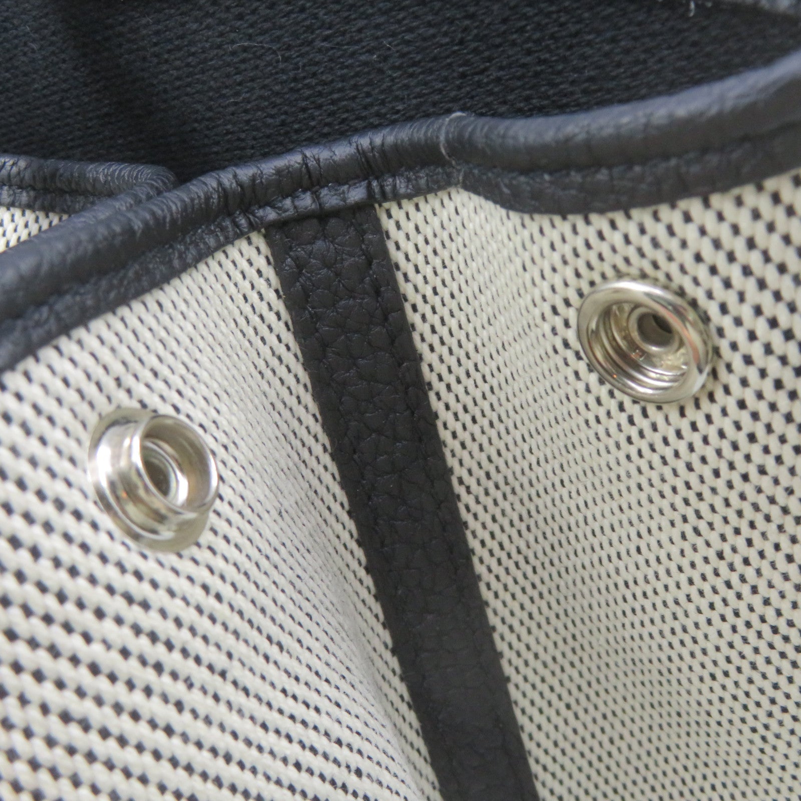 HERMES Toile H/皮革GardenParty PM Tote Bag银扣手挽袋米白色