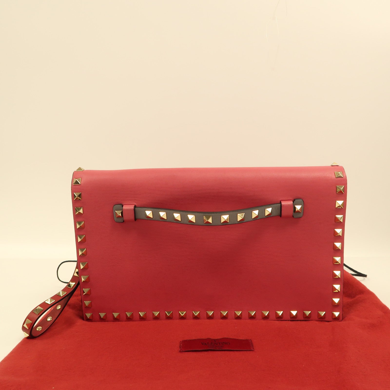 Valentino 牛皮皮革Garavani Rockstud金扣手拿包粉紅色/綠色