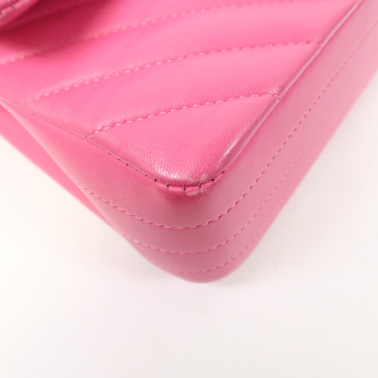 CHANEL 【激減優惠】斜紋皮革Classic Flap 25cm金扣鏈帶肩背袋粉紅色