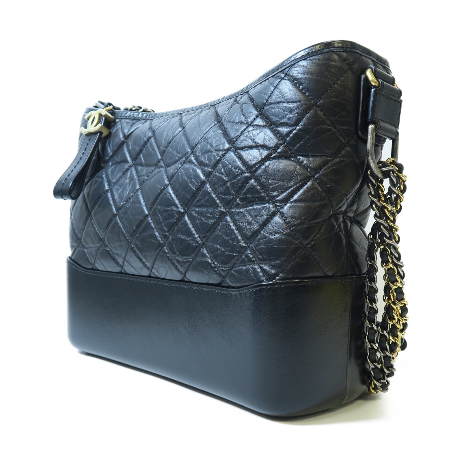 CHANEL 【激減優惠】菱格牛皮皮革Gabrielle金扣/銀扣鏈帶肩背袋黑色
