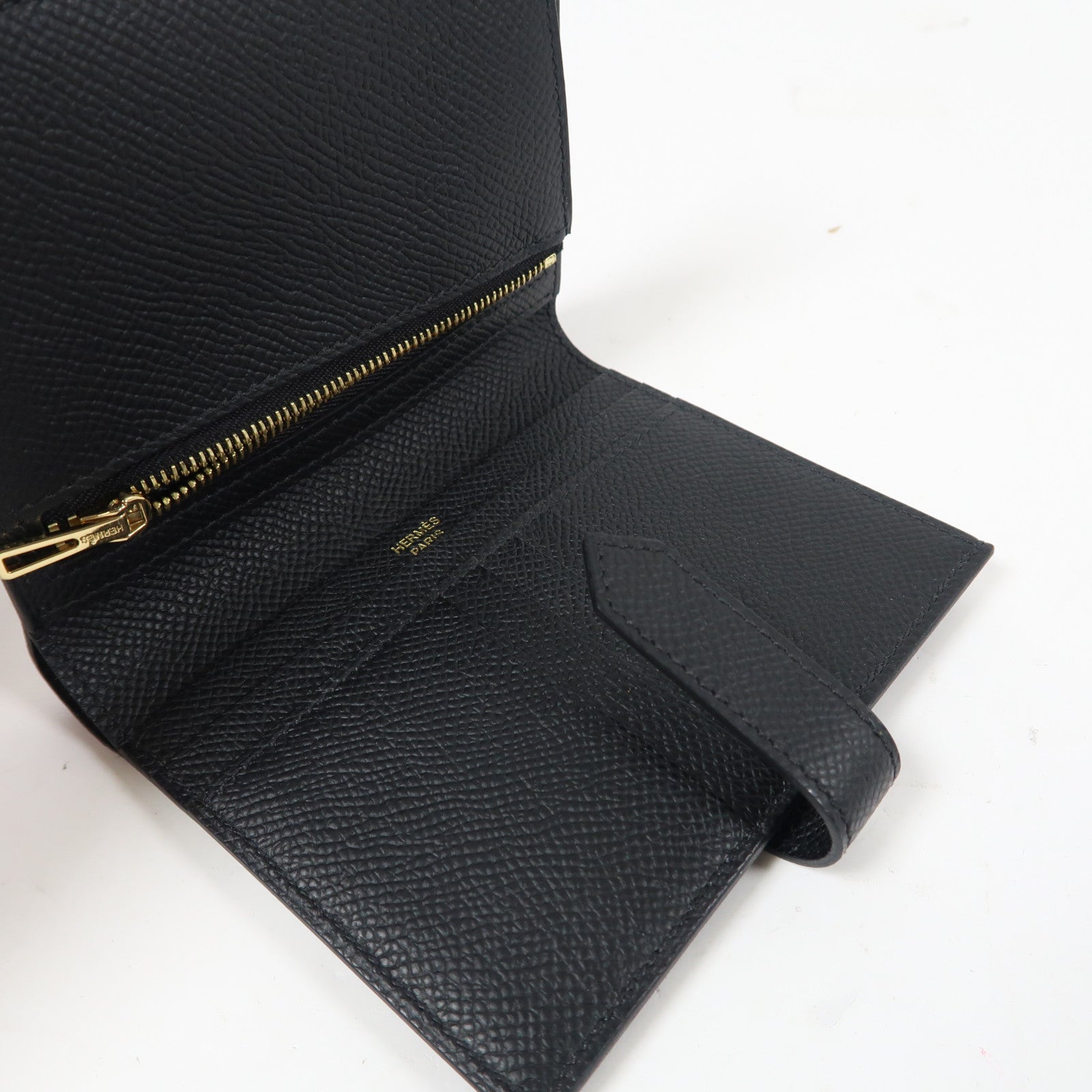 HERMES Epsom Bearn Compact Wallet金扣折疊錢包黑色