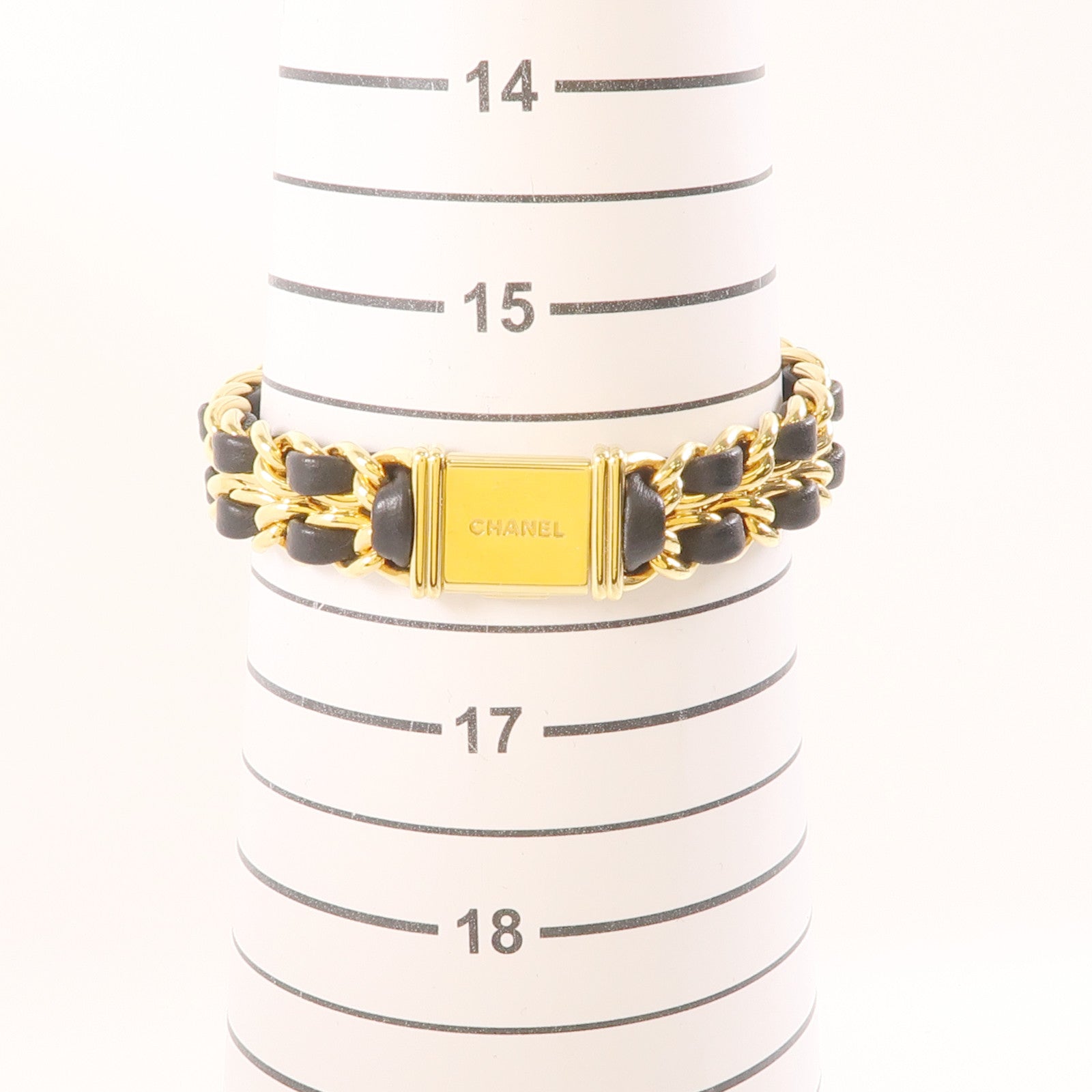 CHANEL Premiere L鍍金/皮革帶手錶石英機芯黑色