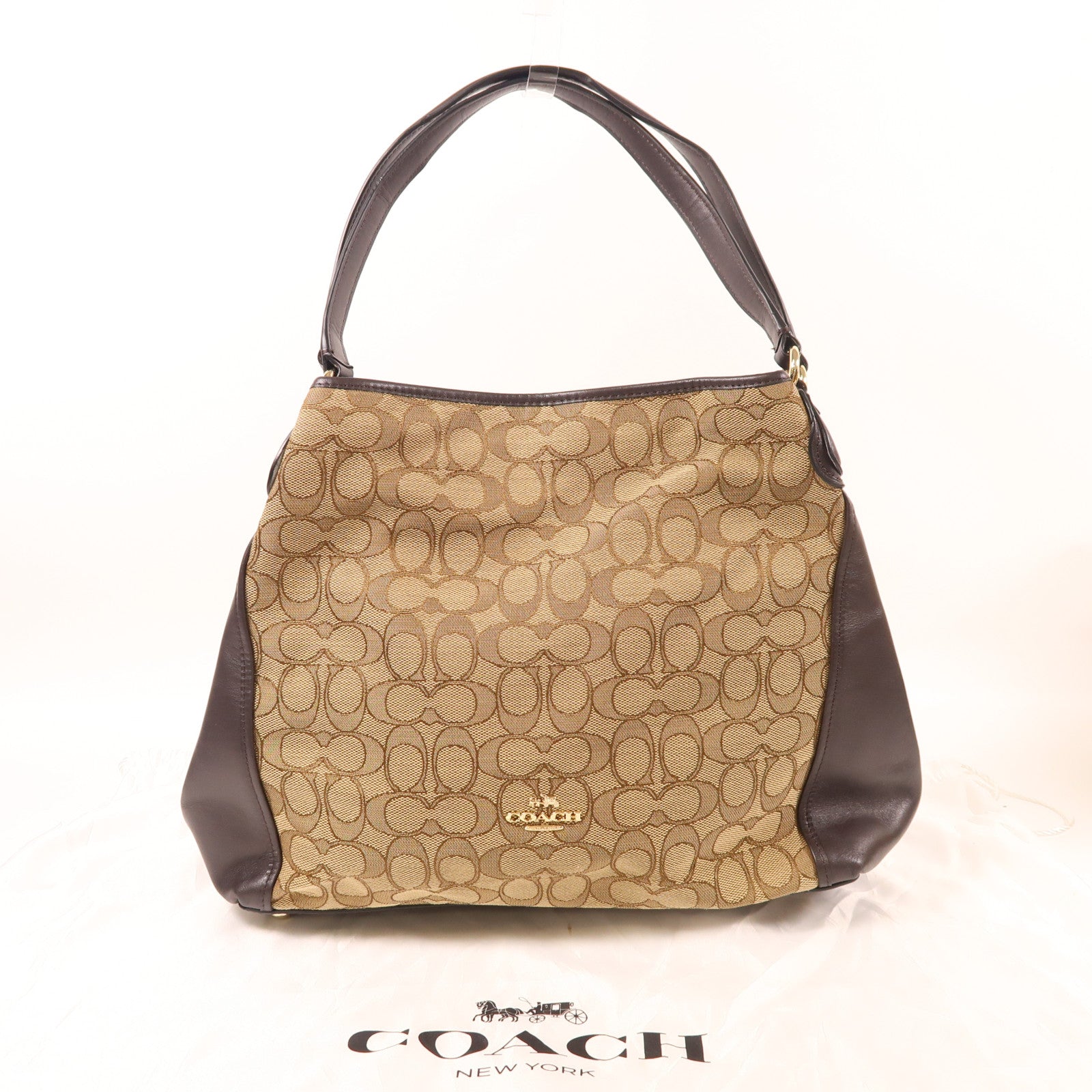 COACH 帆布Shoulder Bag金扣肩背袋棕色