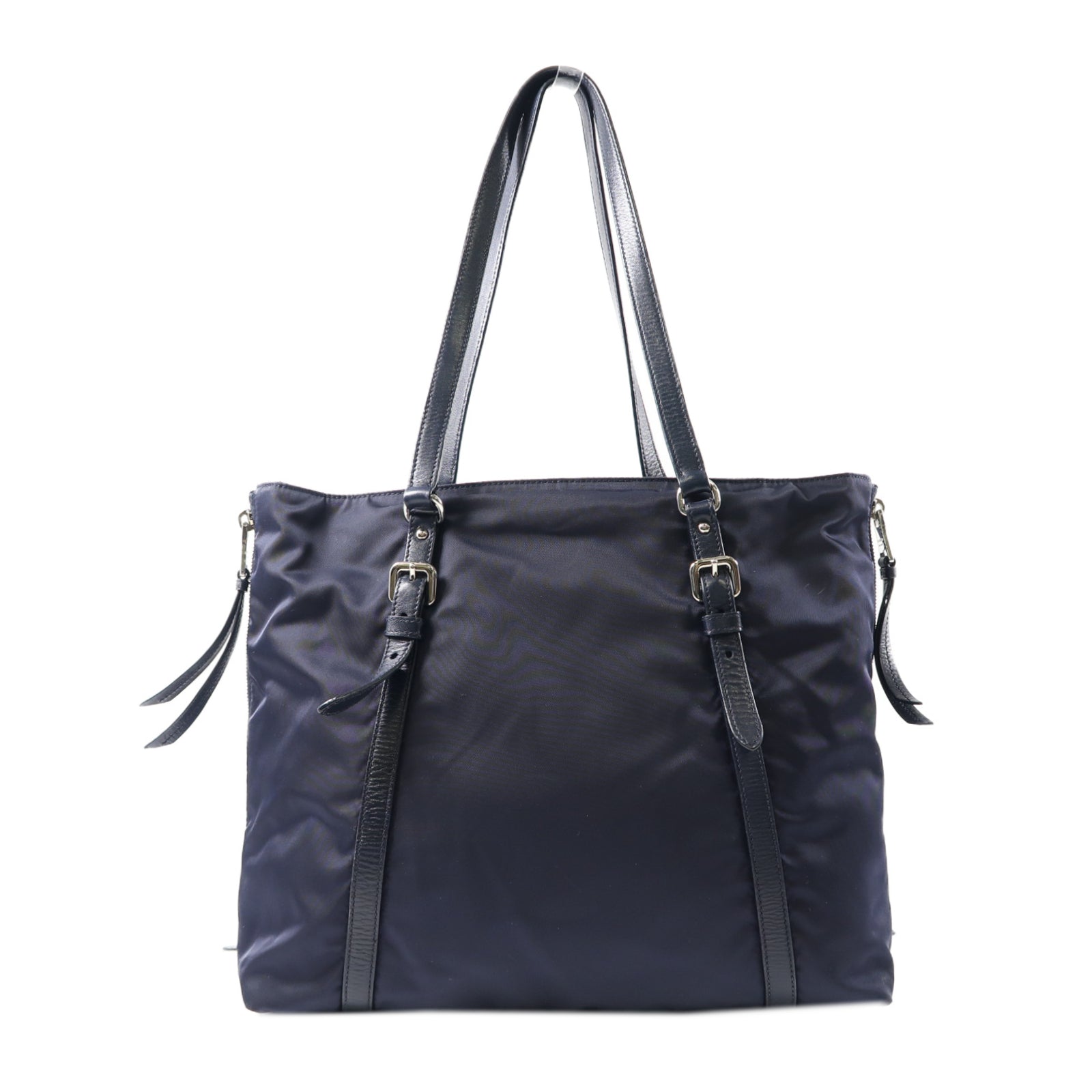 PRADA 尼龍Tote Bag銀扣肩背袋深藍色
