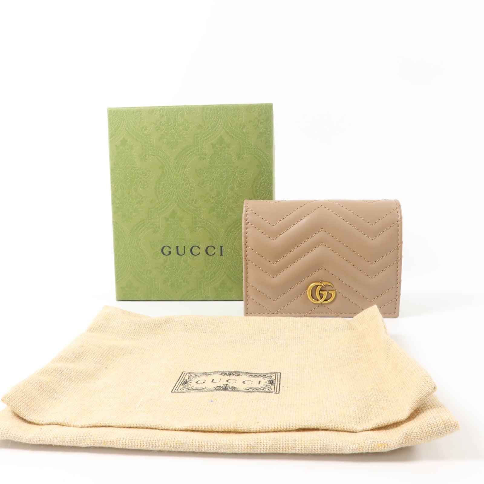 GUCCI 牛皮皮革GG Marmont Card Case Wallet金扣錢包