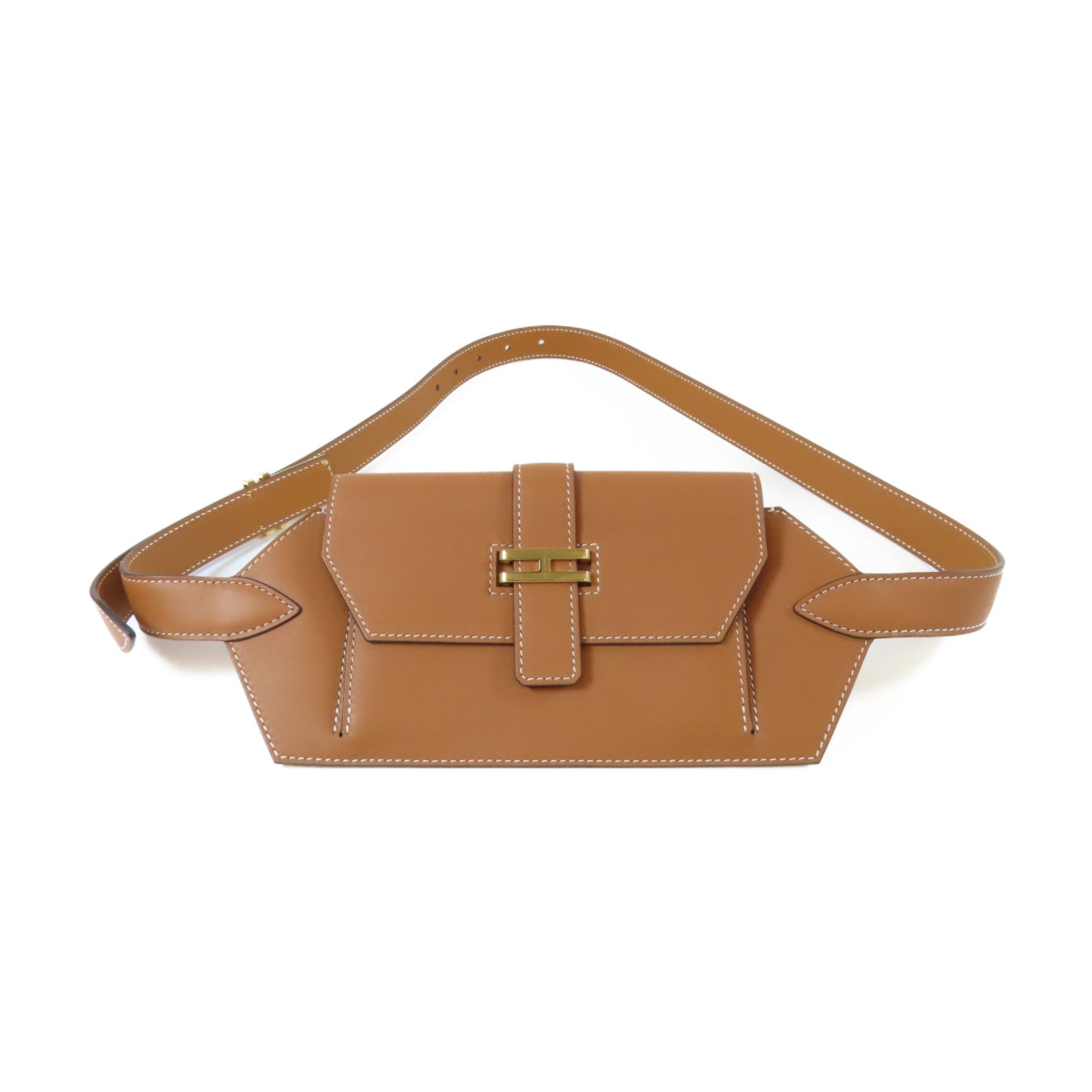 HERMES 【激減優惠】Swift皮革Elan Pocket 24 Belt金扣皮帶金色/經典駝色