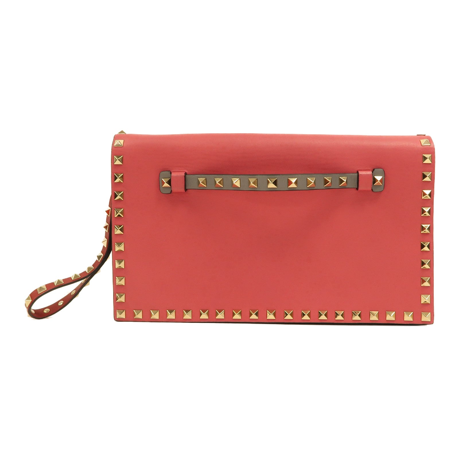 Valentino 牛皮皮革Garavani Rockstud金扣手拿包粉紅色/綠色