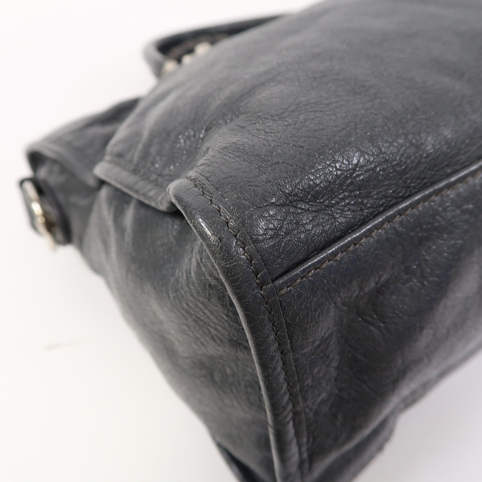 BALENCIAGA 牛皮皮革Giant City Bag銀扣手挽肩背兩用袋灰色