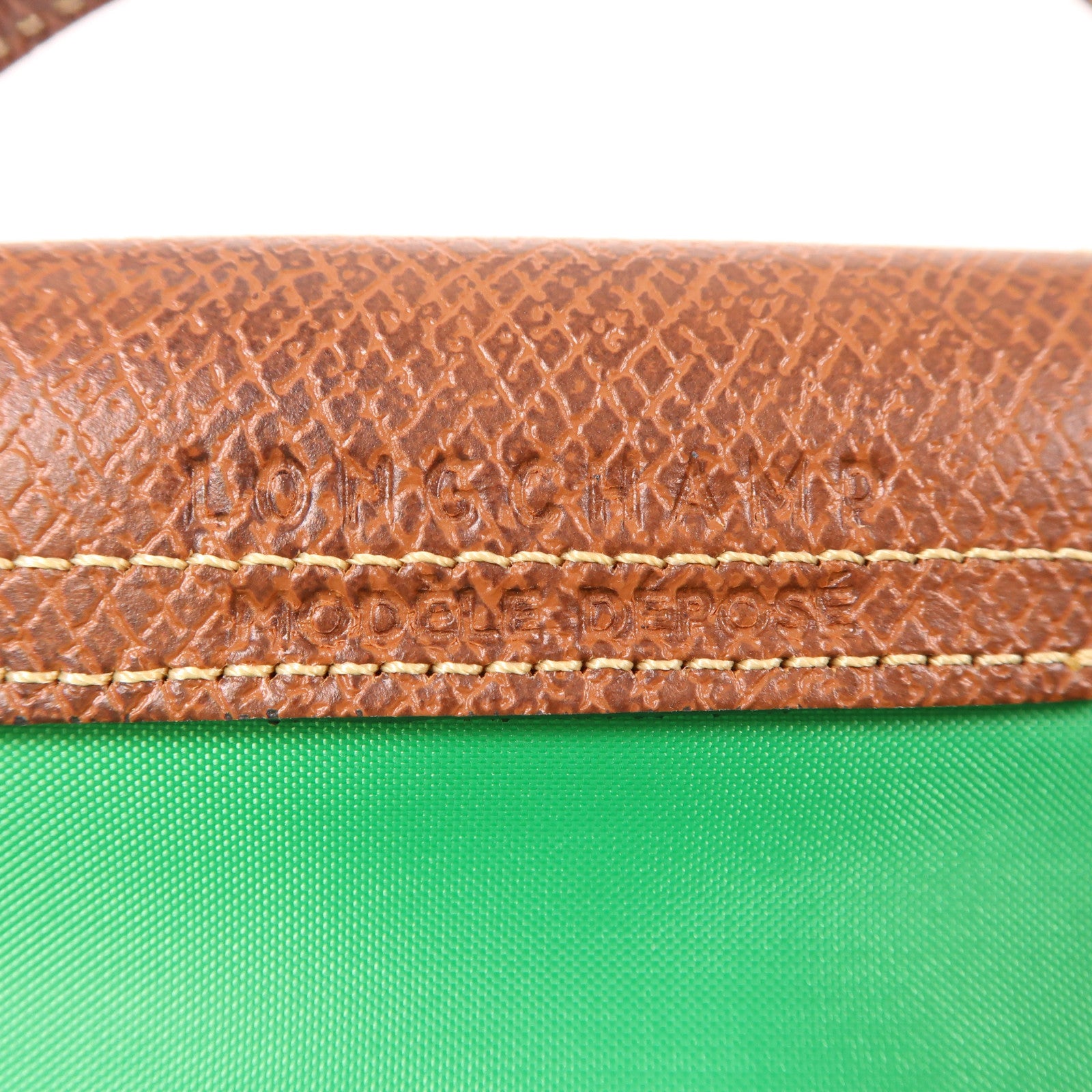 Longchamp 尼龍Le Pliage Mini金扣手挽袋綠色/棕色