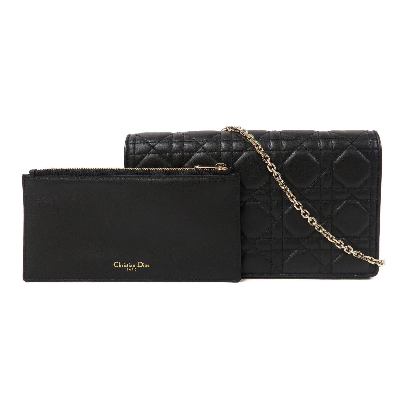 Dior 牛皮皮革Chain Shoulder金扣鏈帶肩背袋黑色
