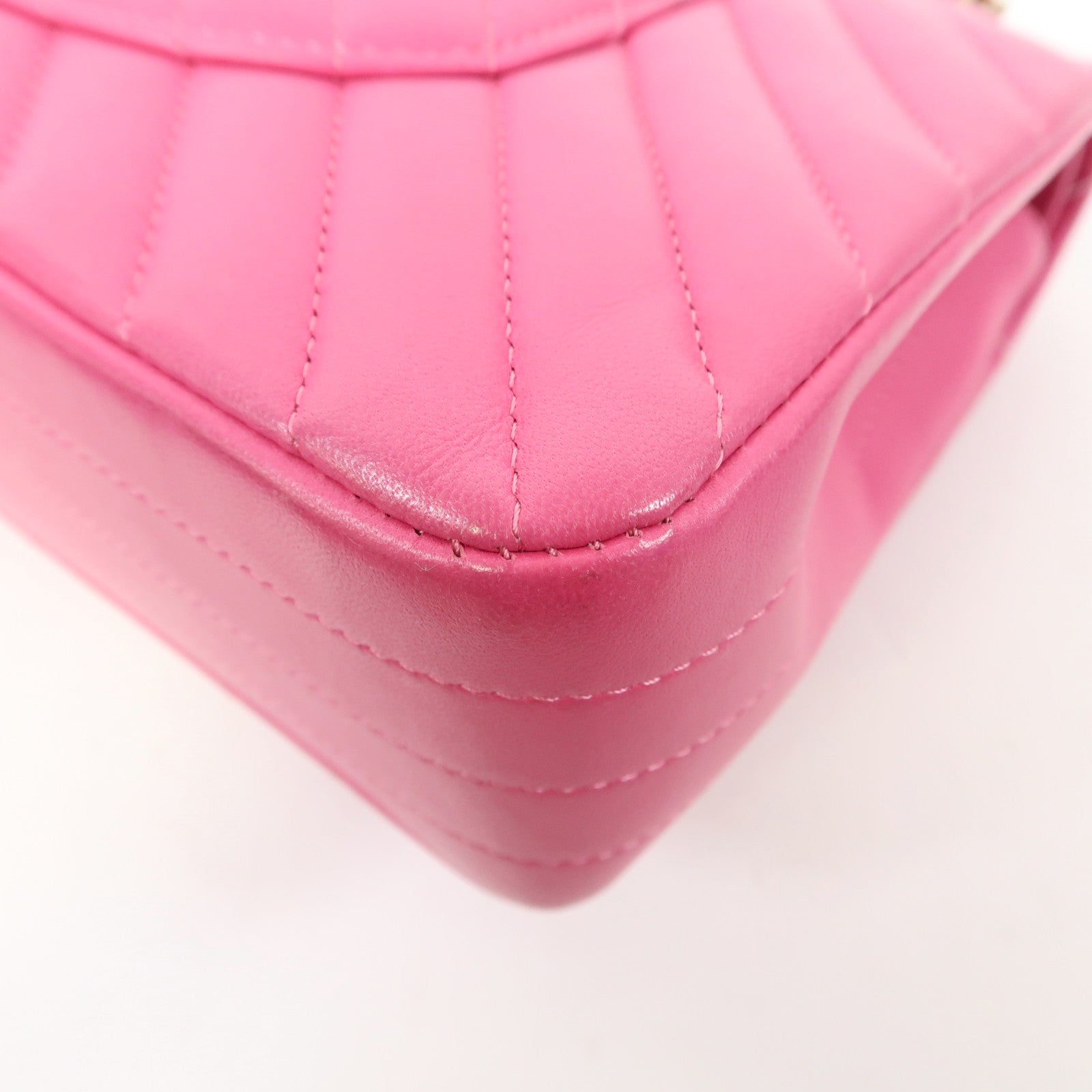 CHANEL 【激減優惠】斜紋皮革Classic Flap 25cm金扣鏈帶肩背袋粉紅色