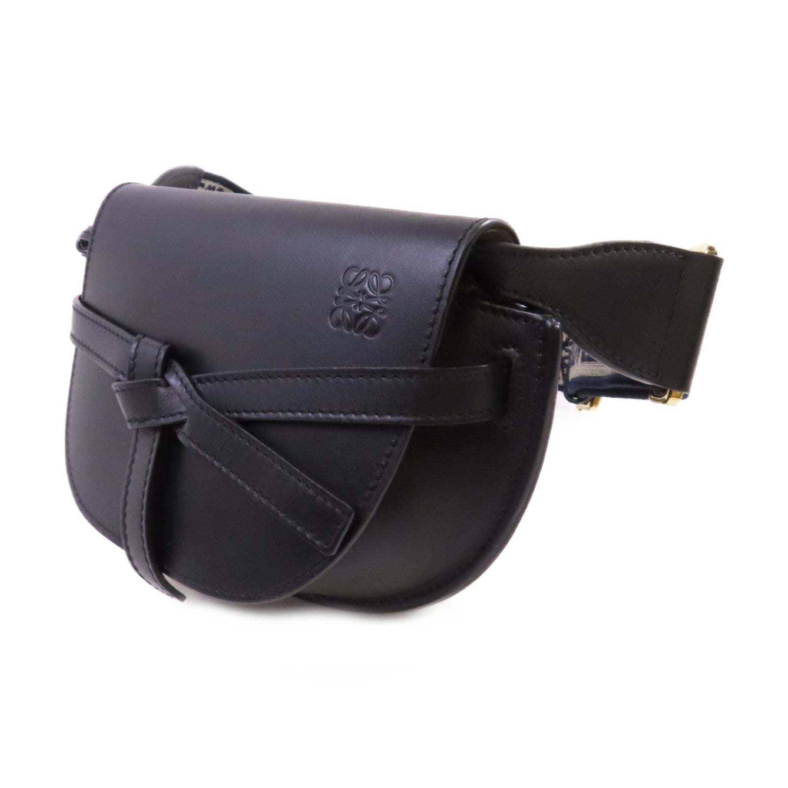 LOEWE 【激減優惠】牛皮皮革Mini Gate Shoulder Bag銀扣肩背袋黑色