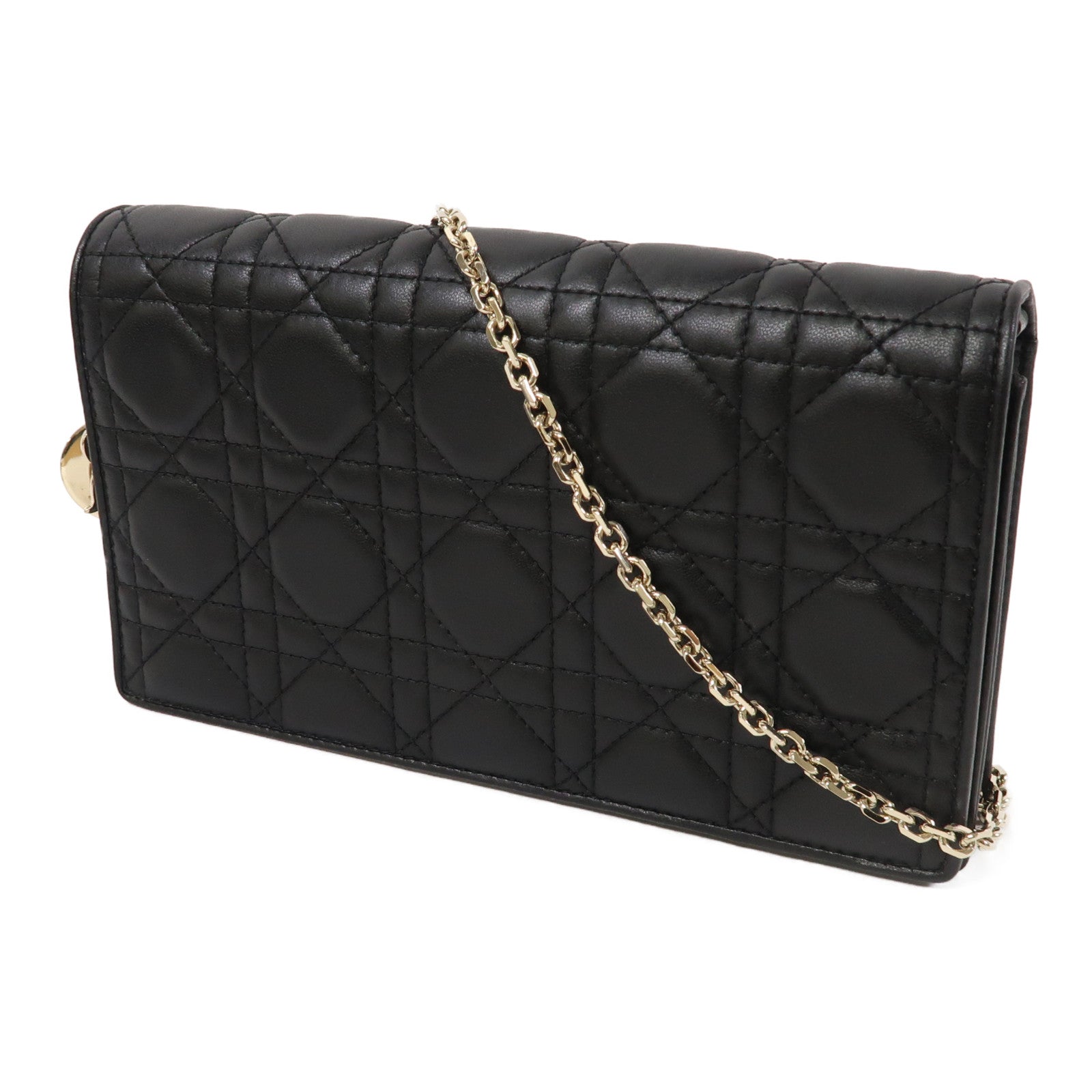 Dior 牛皮皮革Chain Shoulder金扣鏈帶肩背袋黑色