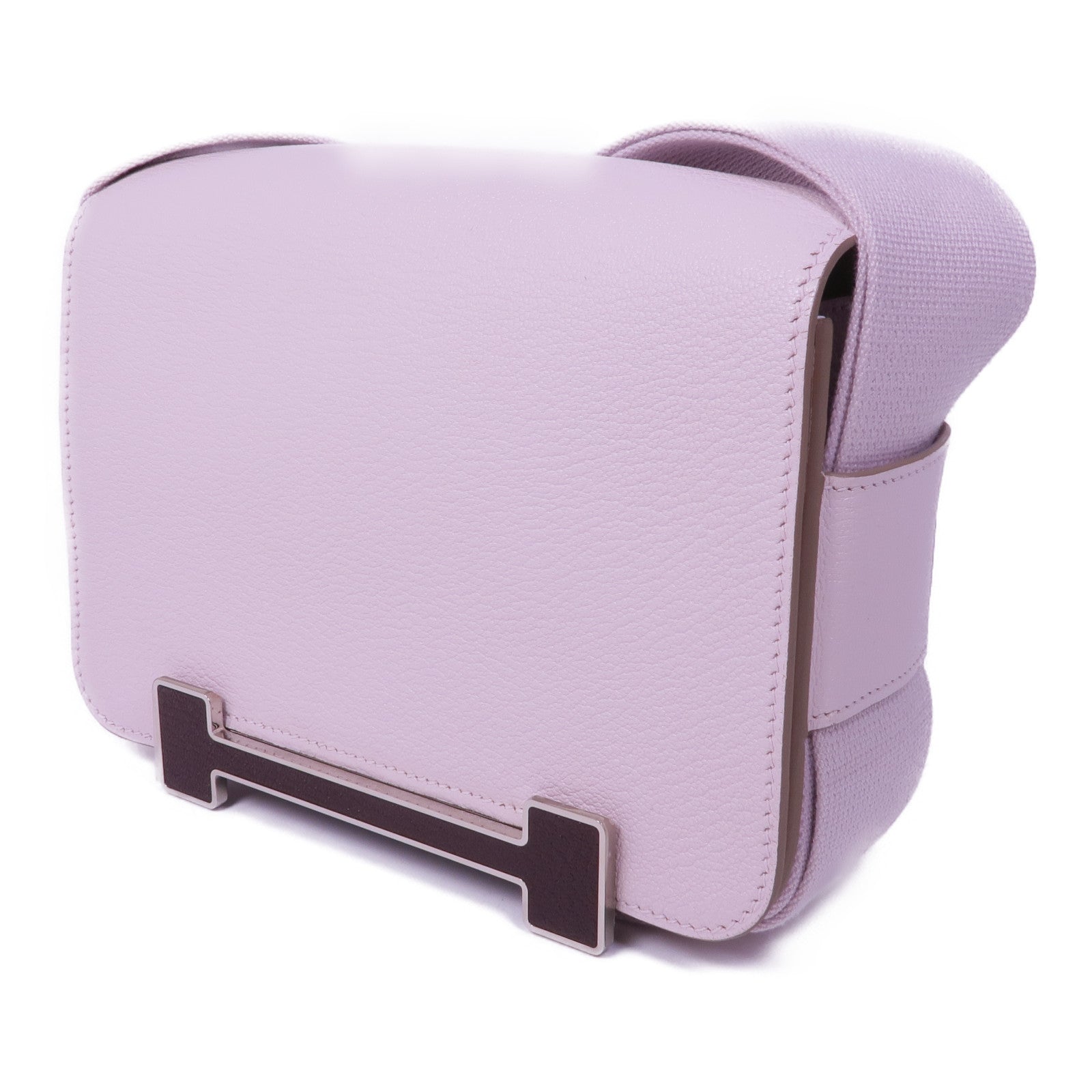 HERMES Chevre皮革Geta銀扣肩背袋Mauve Pale
