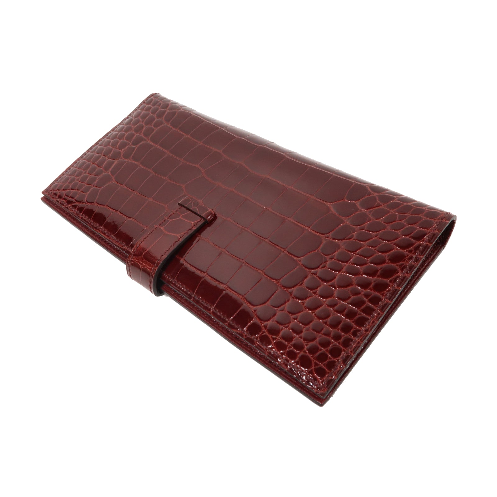 HERMES 【激減優惠】鱷魚皮革Bearn Wallet金扣長錢包紅色