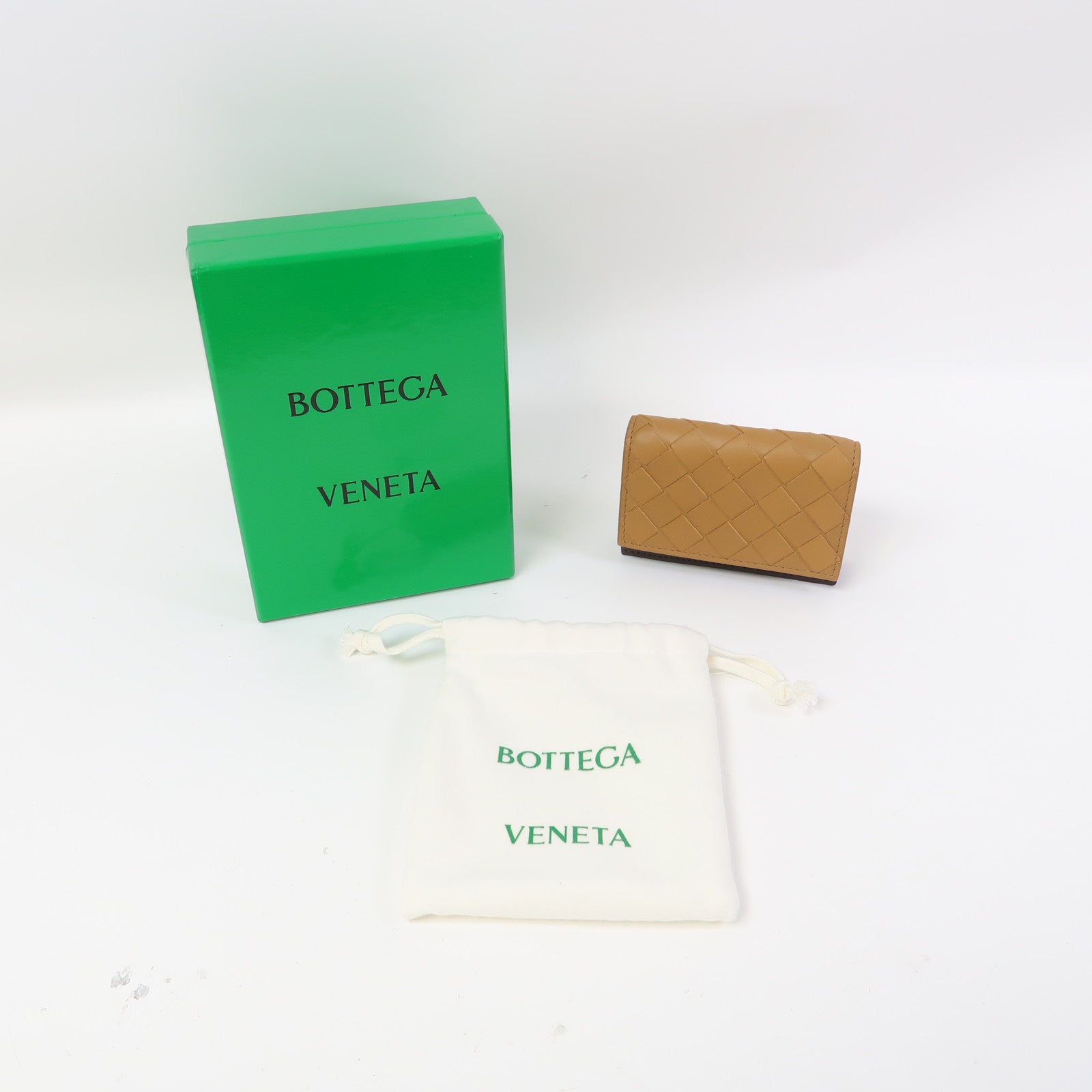 BOTTEGA VENETA 【激減優惠】織紋皮革Card Case卡片套棕色/淺棕色