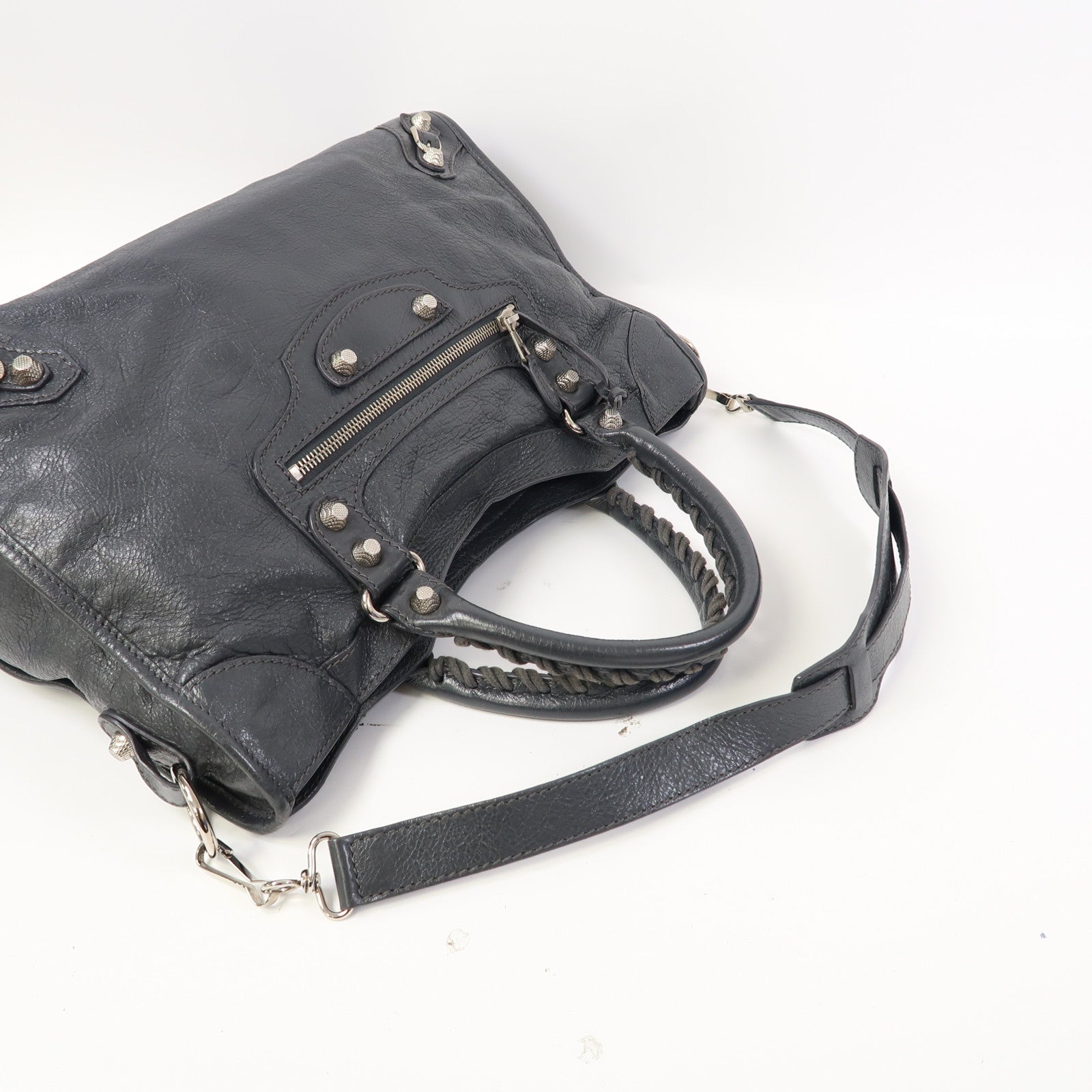 BALENCIAGA 牛皮皮革Giant City Bag銀扣手挽肩背兩用袋灰色