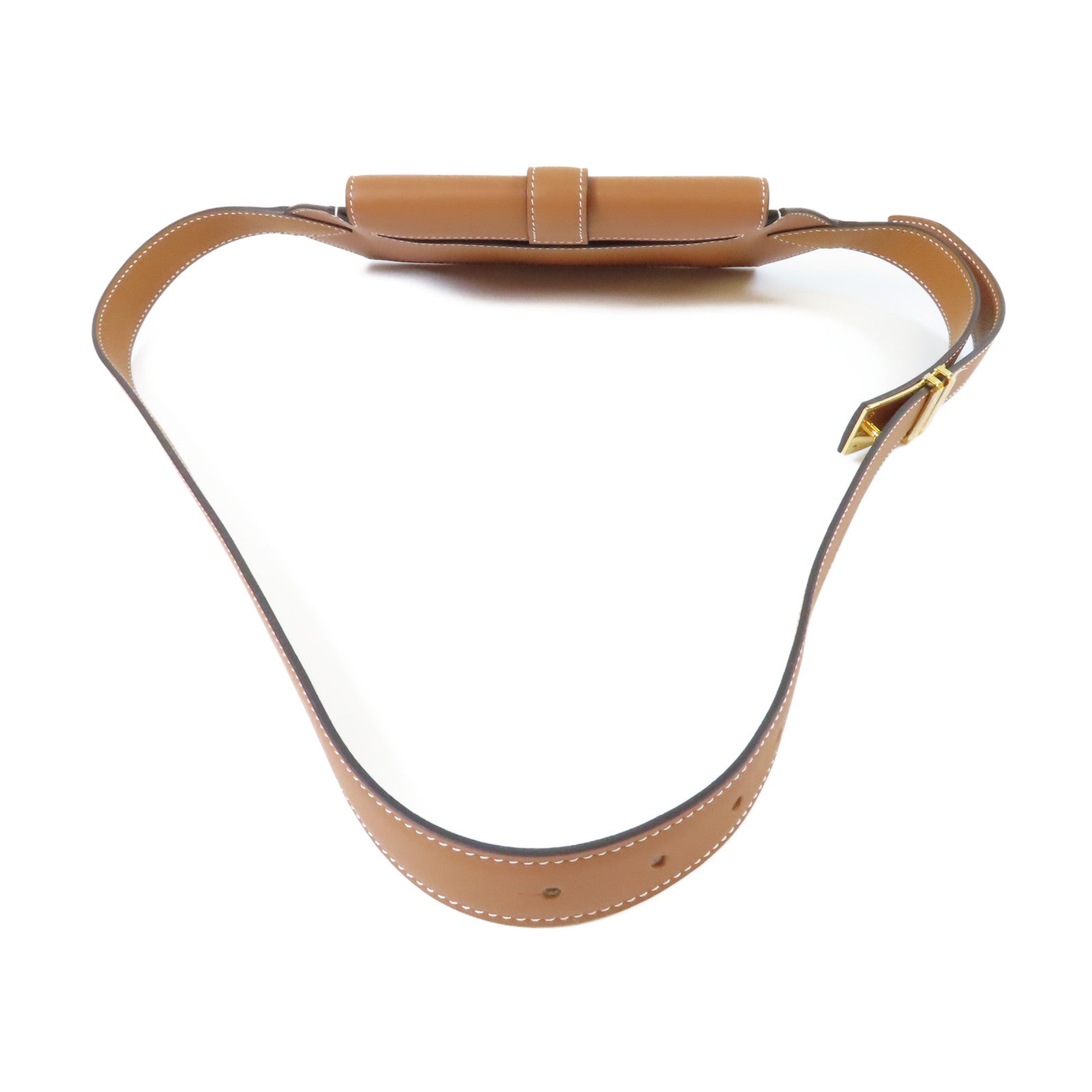 HERMES 【激減優惠】Swift皮革Elan Pocket 24 Belt金扣皮帶金色/經典駝色