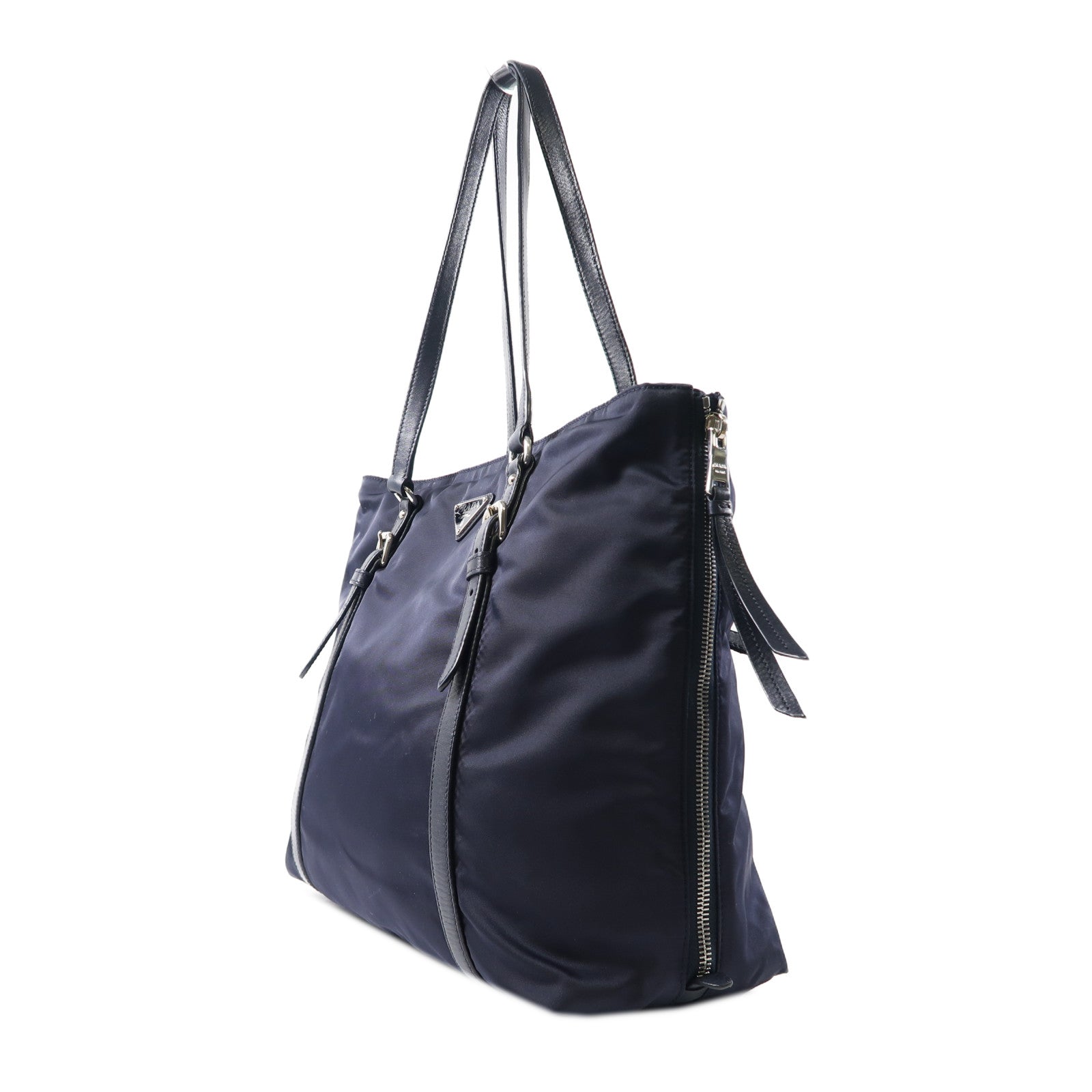 PRADA 尼龍Tote Bag銀扣肩背袋深藍色
