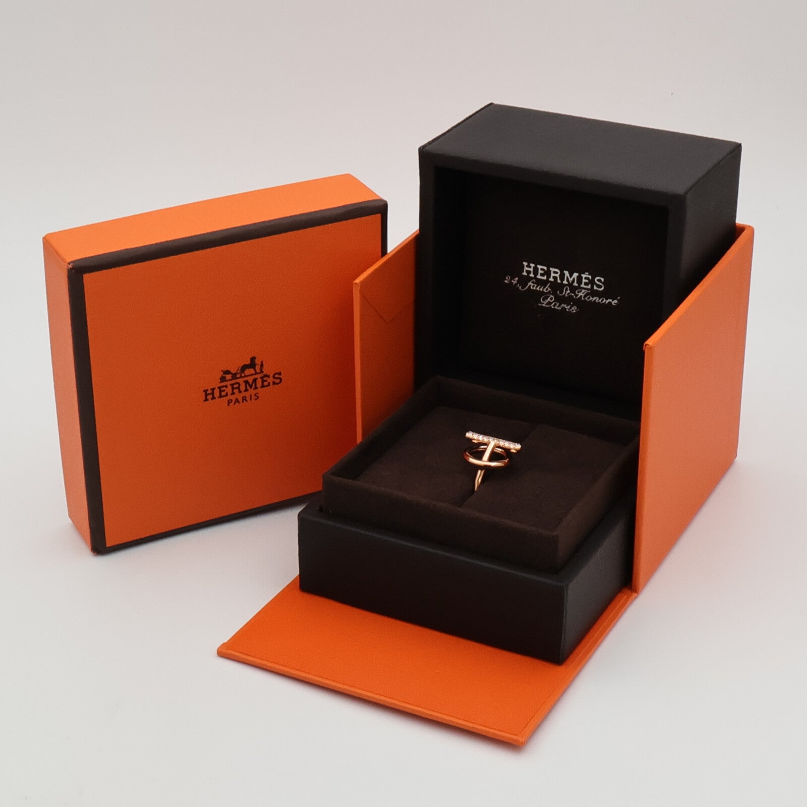 HERMES 18K玫瑰金Echappee Ring鑽石戒指