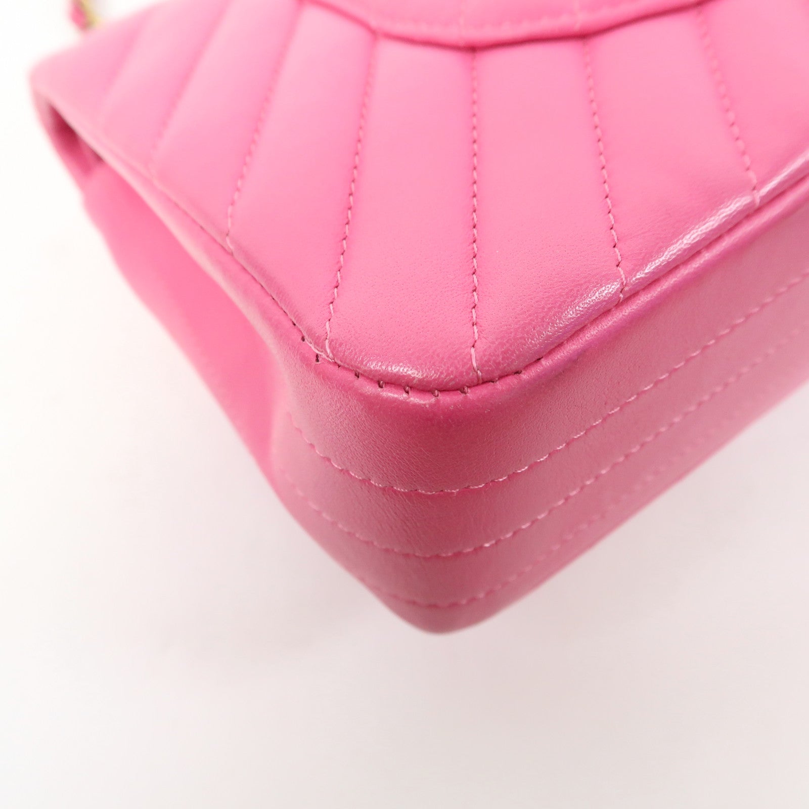 CHANEL 【激減優惠】斜紋皮革Classic Flap 25cm金扣鏈帶肩背袋粉紅色