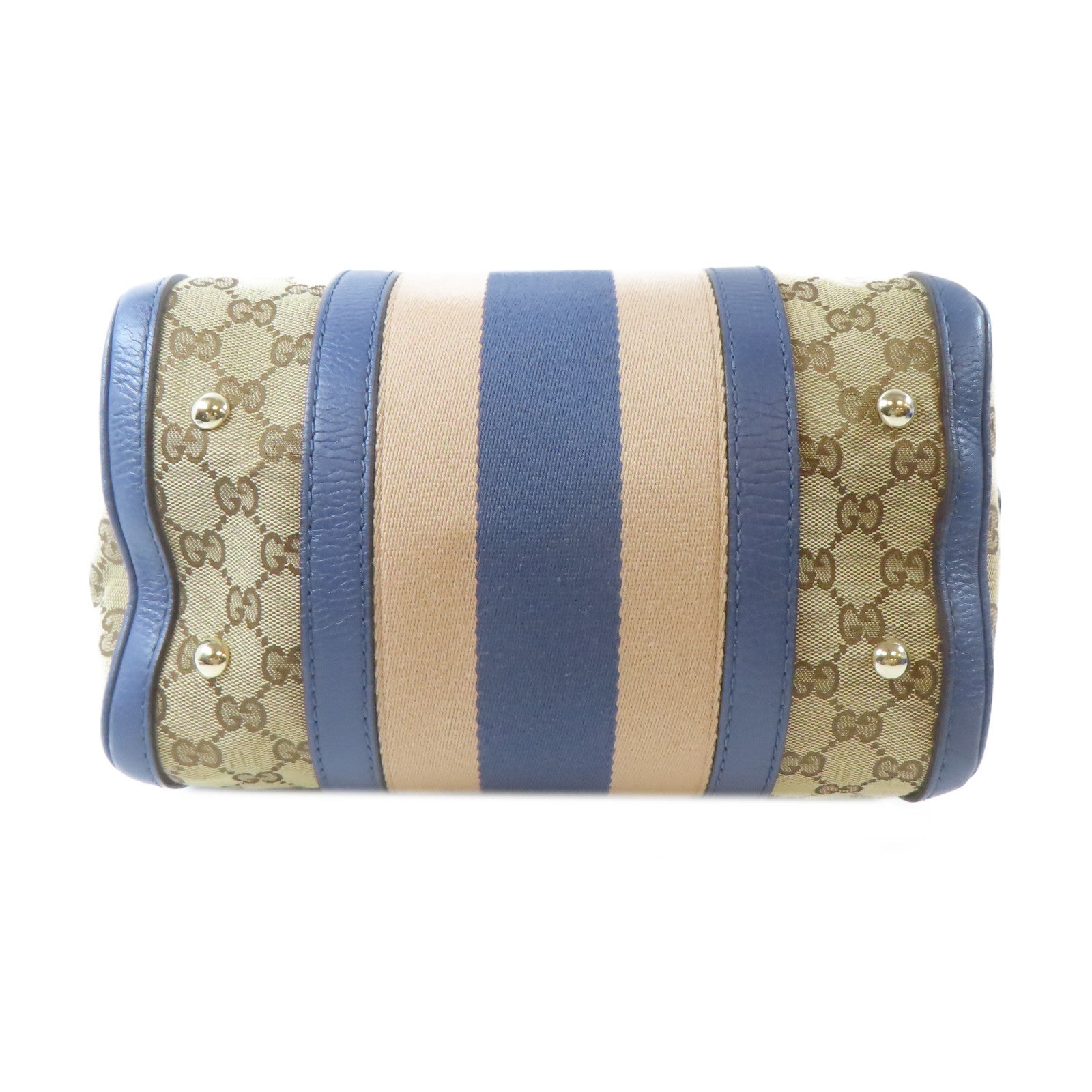GUCCI 帆布Boston Handbag金扣手挽肩背兩用袋啡色/藍色