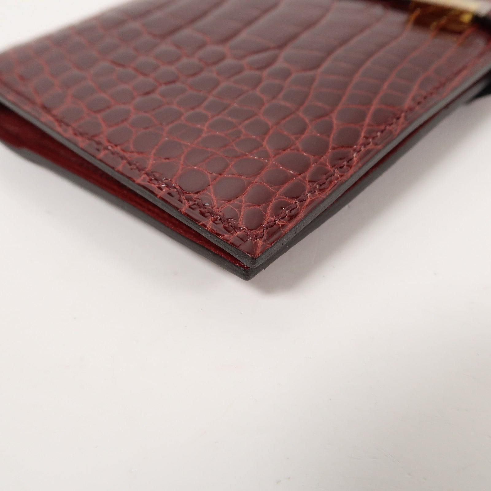 HERMES 【激減優惠】鱷魚皮革Bearn Wallet金扣長錢包紅色
