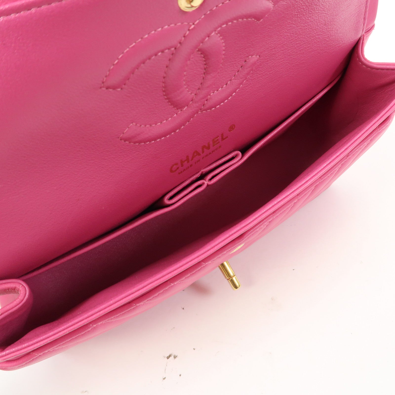 CHANEL 【激減優惠】斜紋皮革Classic Flap 25cm金扣鏈帶肩背袋粉紅色