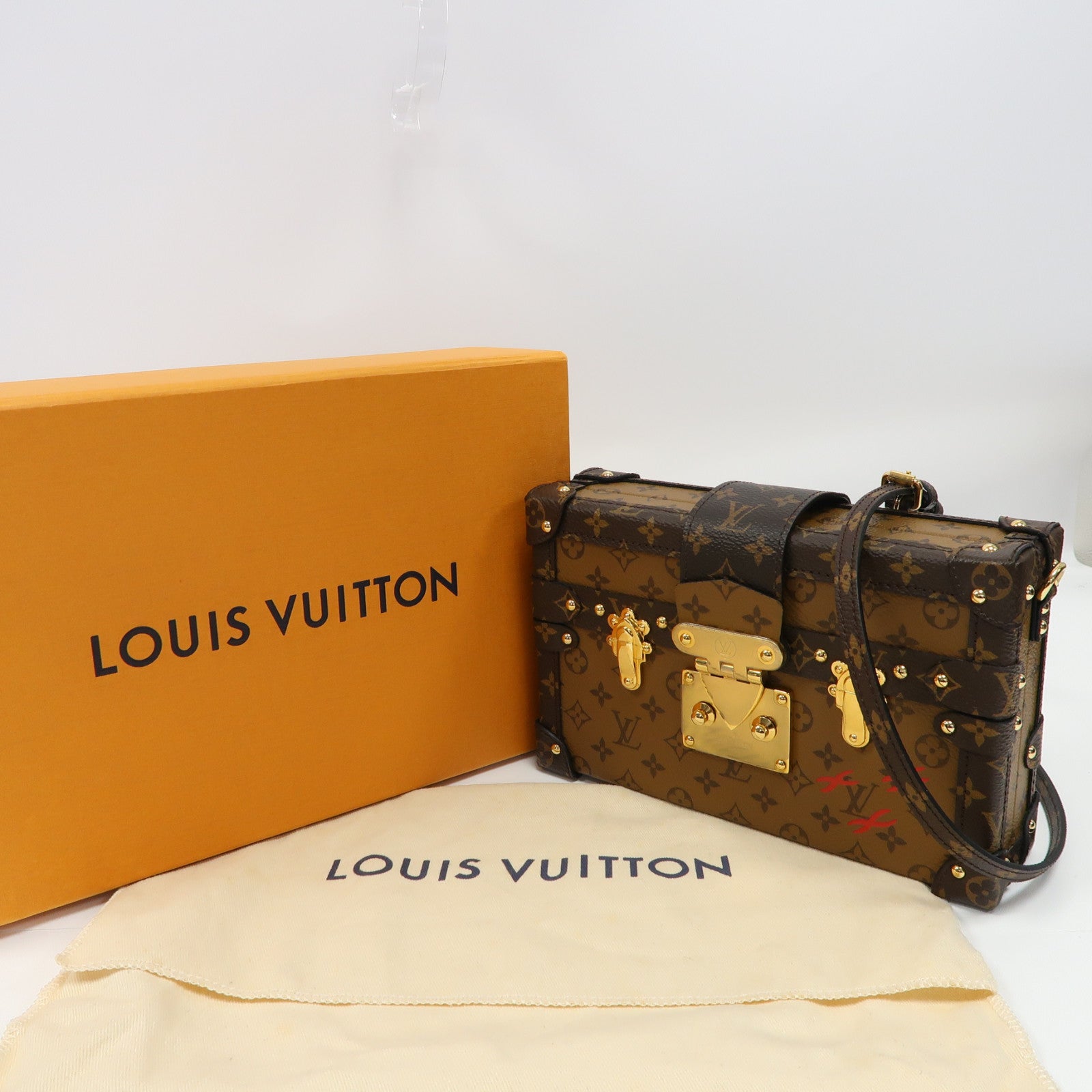 LOUIS VUITTON Monogram Reverse Petite Malle金扣肩背袋啡色