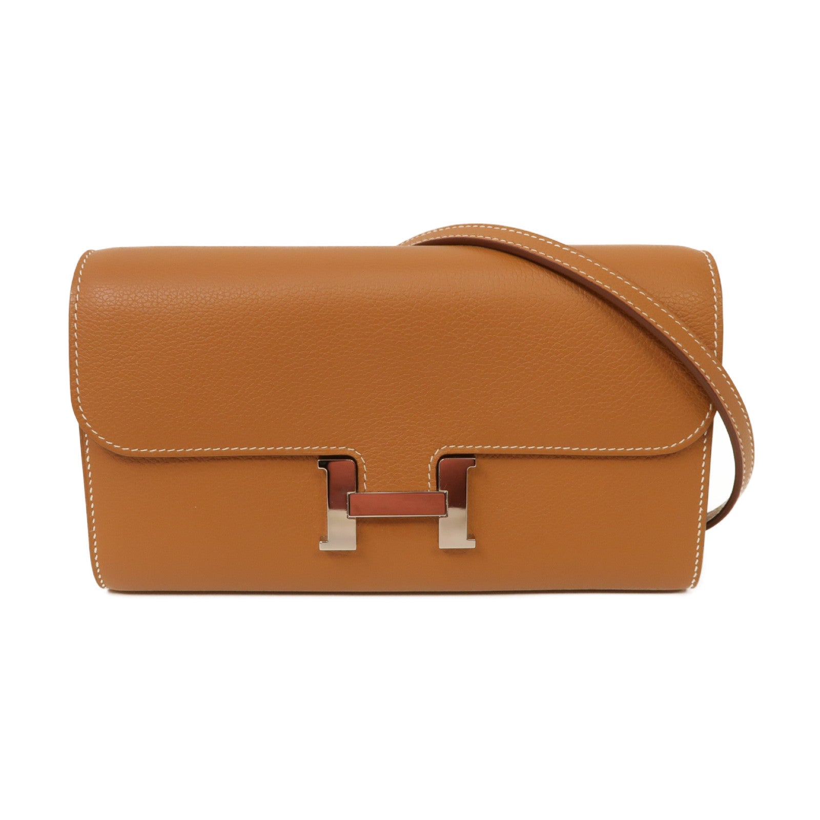 HERMES Evercolor皮革Constance To Go Shoulder Bag銀扣肩背袋經典駝色