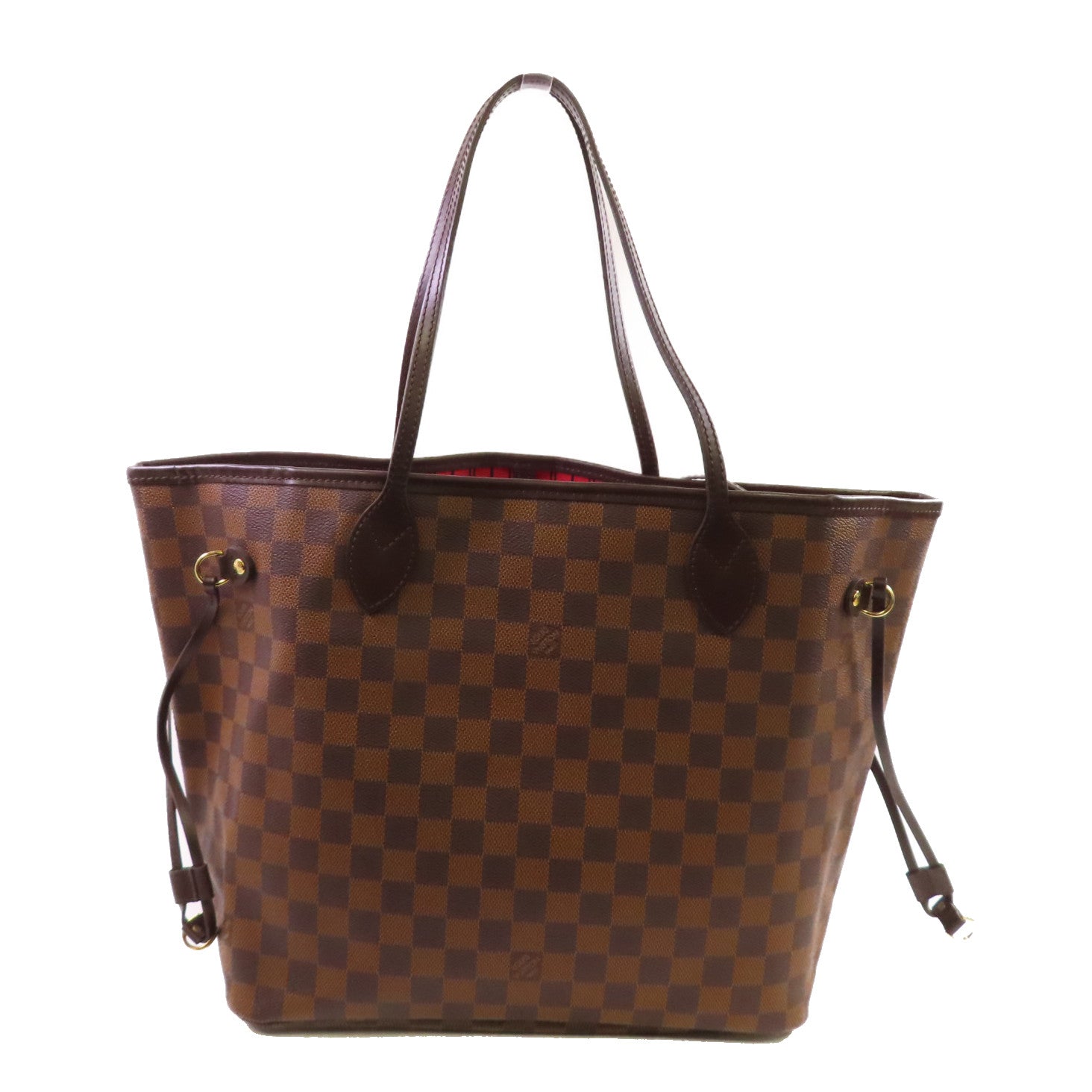 LOUIS VUITTON Damier Ebene Neverfull MM Tote Bag金扣肩背袋啡色/紅色
