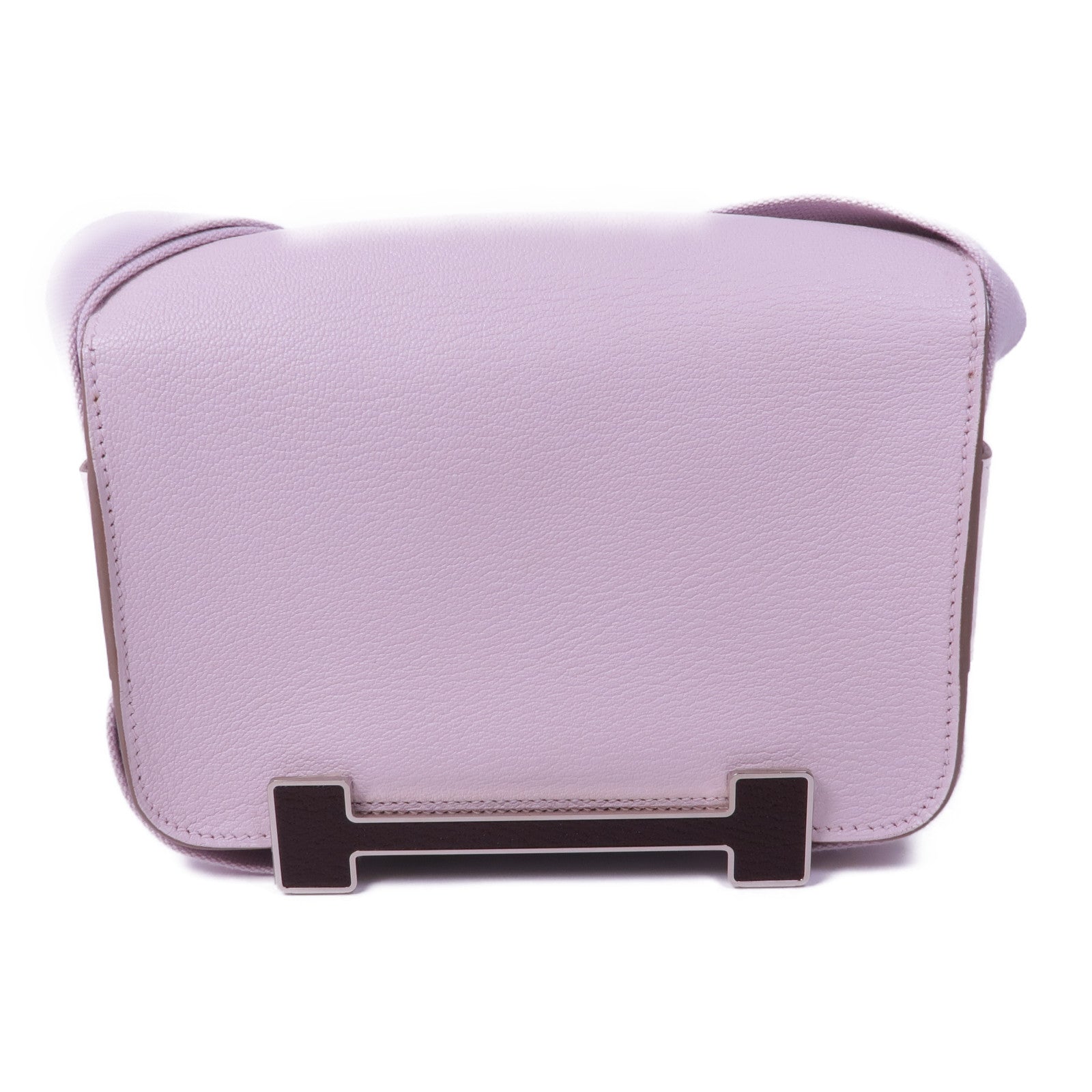 HERMES Chevre皮革Geta銀扣肩背袋Mauve Pale