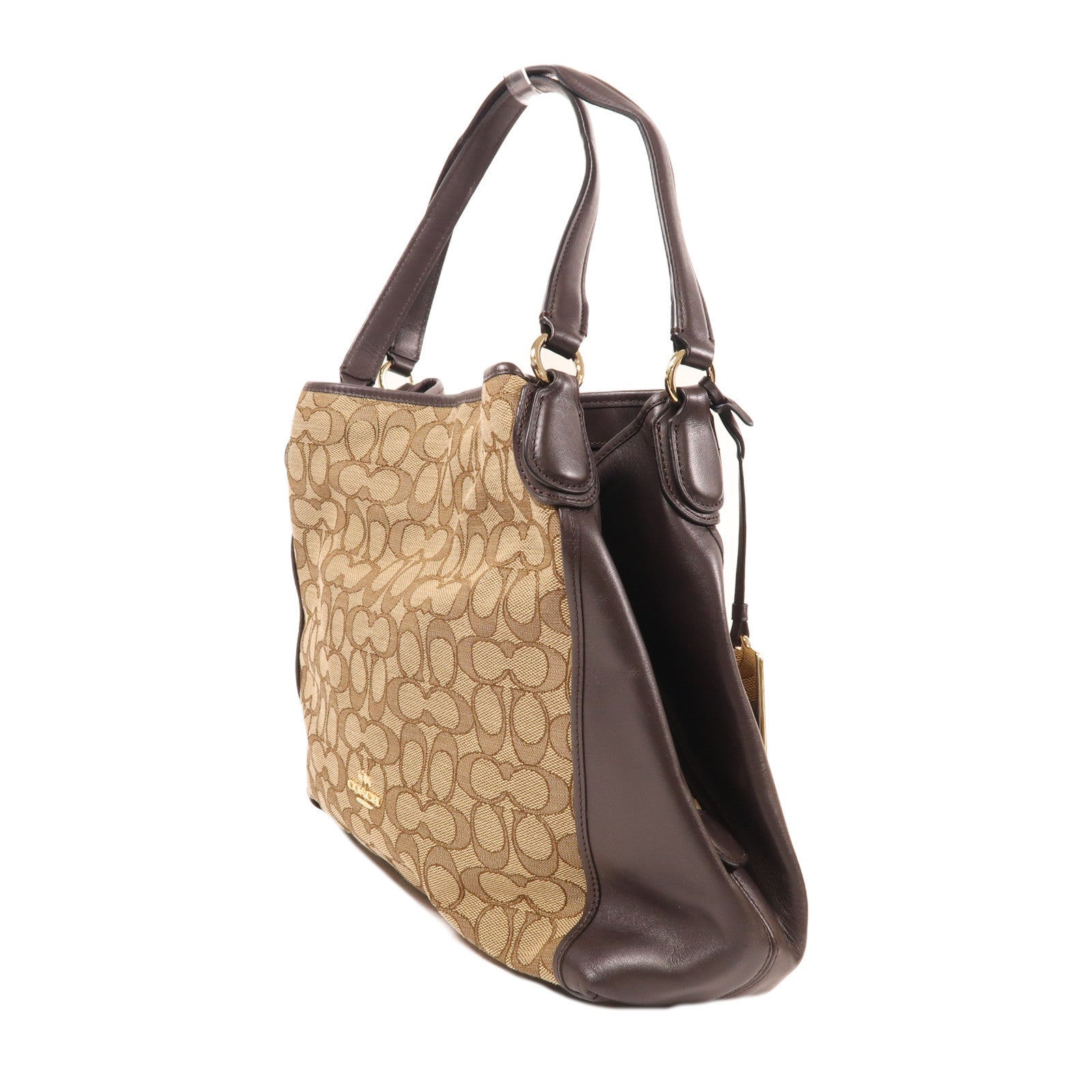 COACH 帆布Shoulder Bag金扣肩背袋棕色