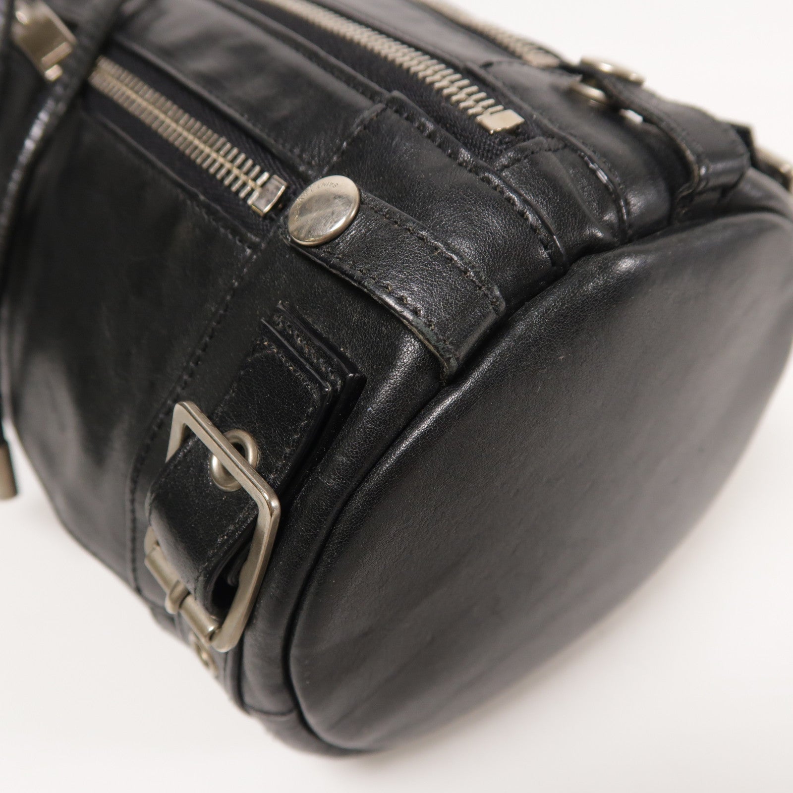 SAINT LAURENT 牛皮皮革Rider Bucket Bag銀扣肩背袋