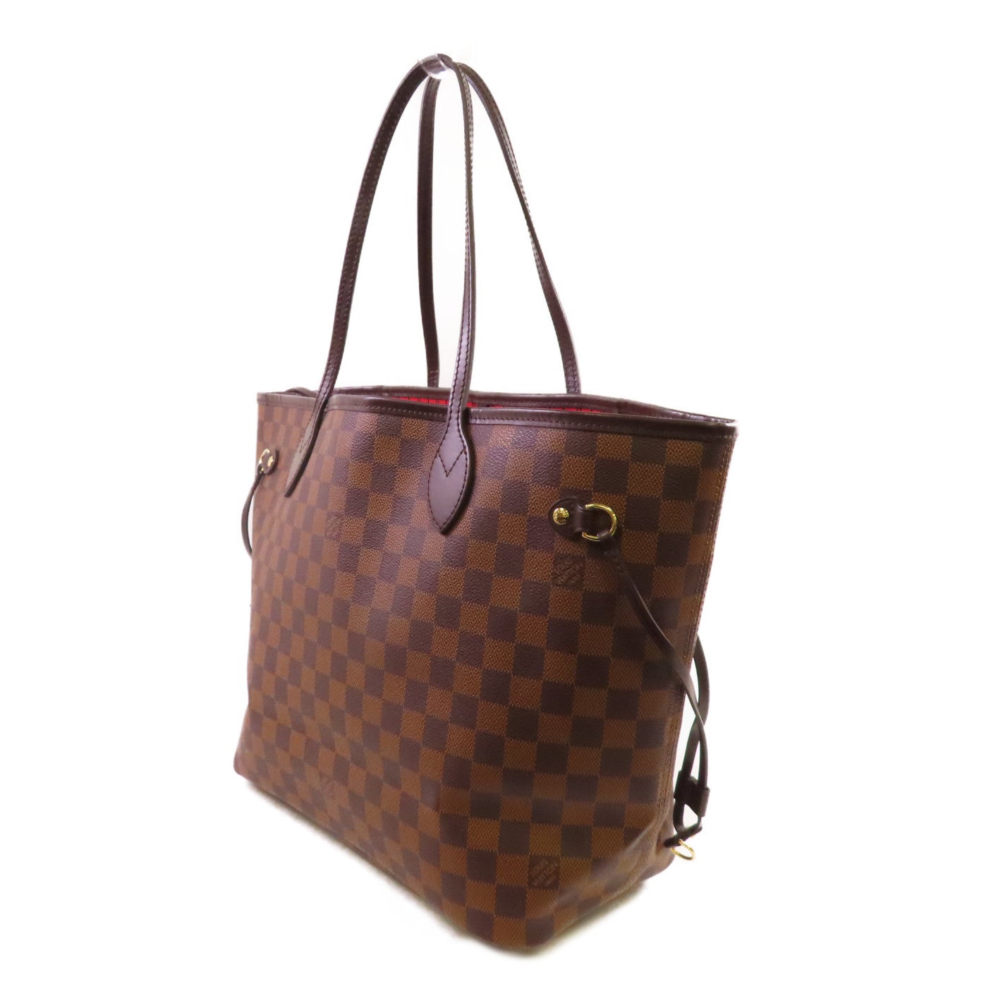 LOUIS VUITTON Damier Ebene Neverfull MM Tote Bag金扣肩背袋啡色/紅色