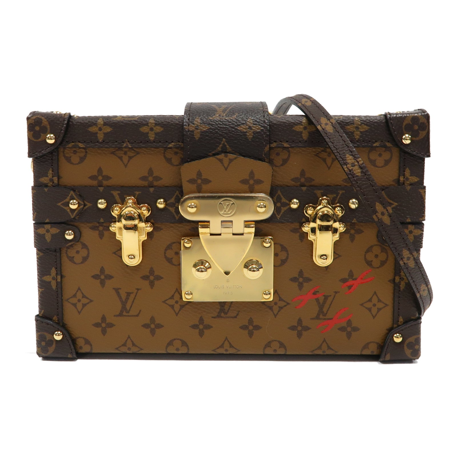 LOUIS VUITTON Monogram Reverse Petite Malle金扣肩背袋啡色