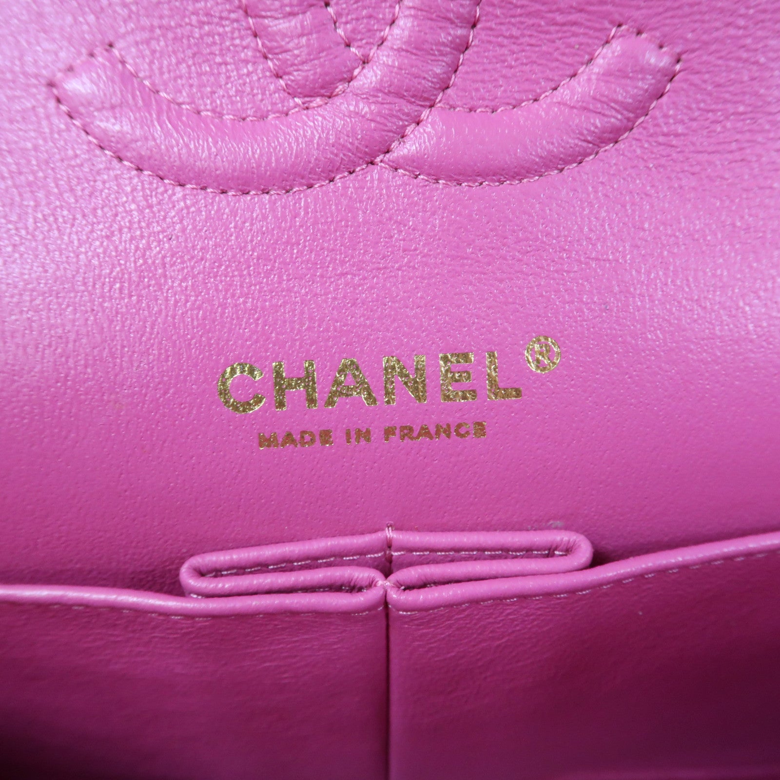 CHANEL 【激減優惠】斜紋皮革Classic Flap 25cm金扣鏈帶肩背袋粉紅色