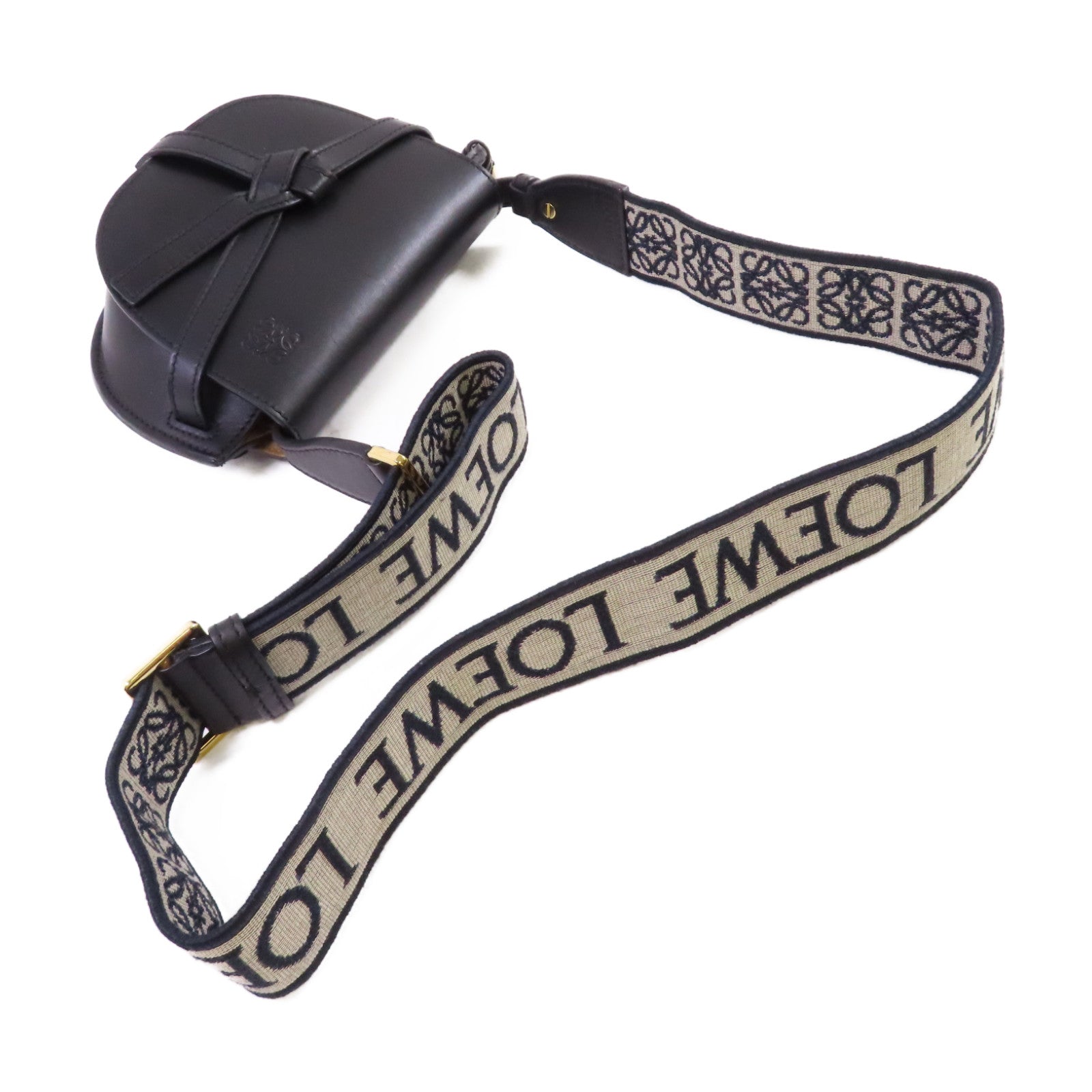 LOEWE 【激減優惠】牛皮皮革Mini Gate Shoulder Bag銀扣肩背袋黑色