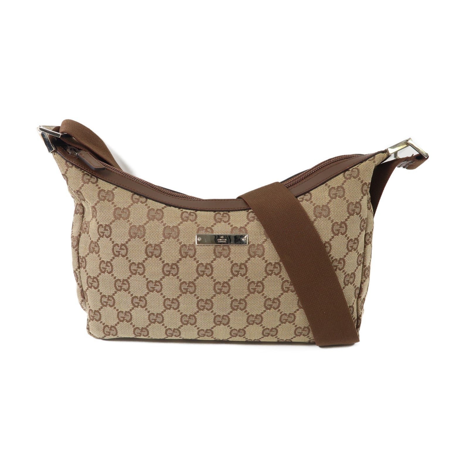 GUCCI 帆布Shoulder Bag銀扣肩背袋啡色