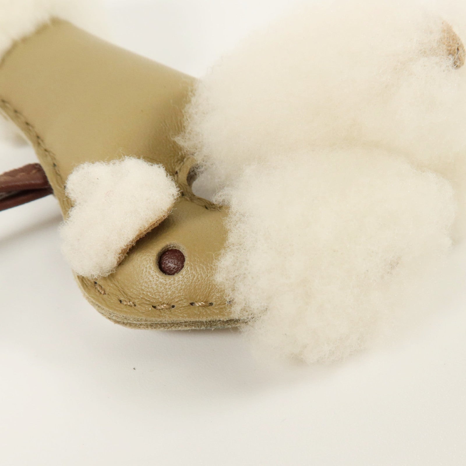 HERMES Milo皮革/羊毛Budy掛飾Beige Marfa/Brown/White