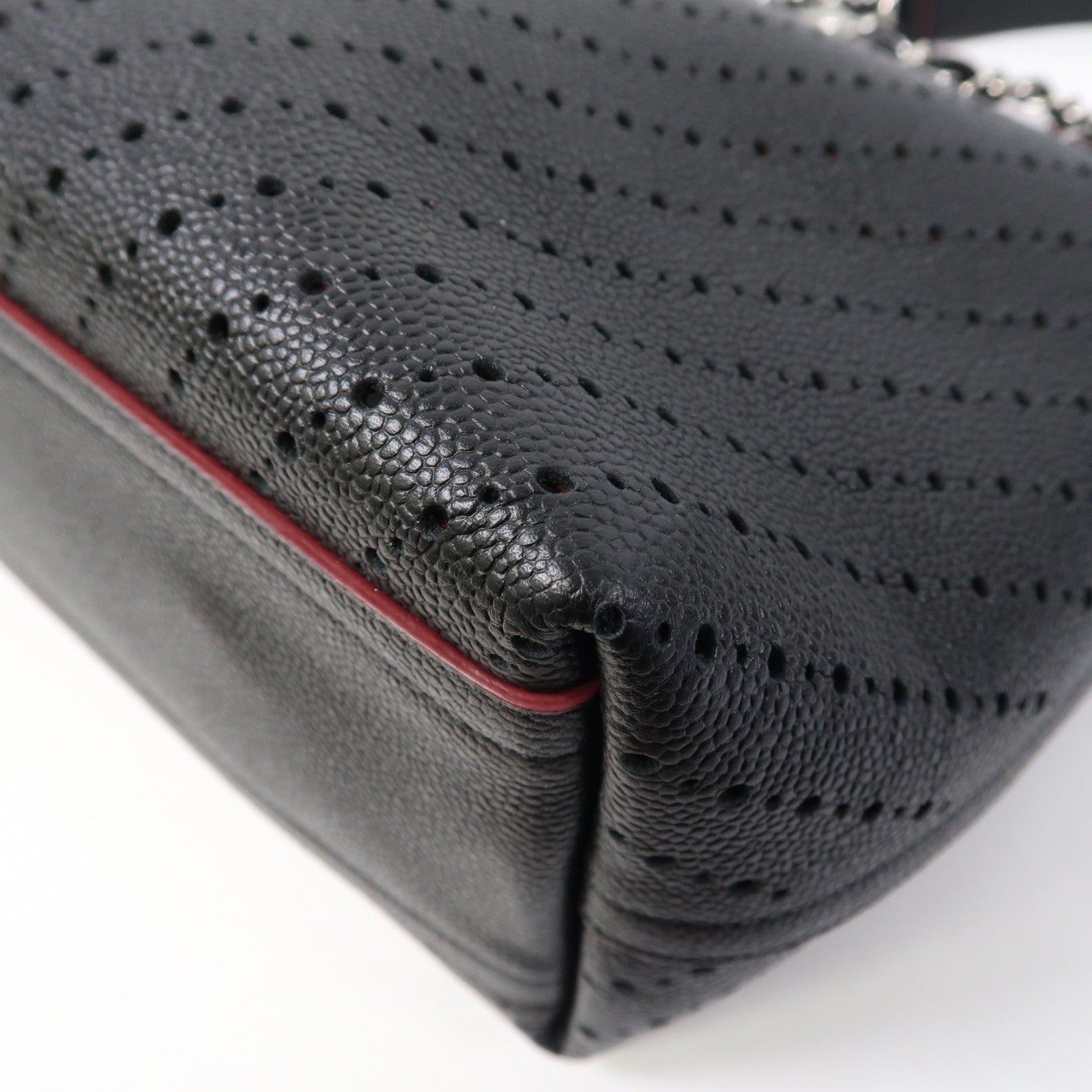 CHANEL 斜紋牛皮皮革Chain Tote Bag銀扣鏈帶手挽袋黑色