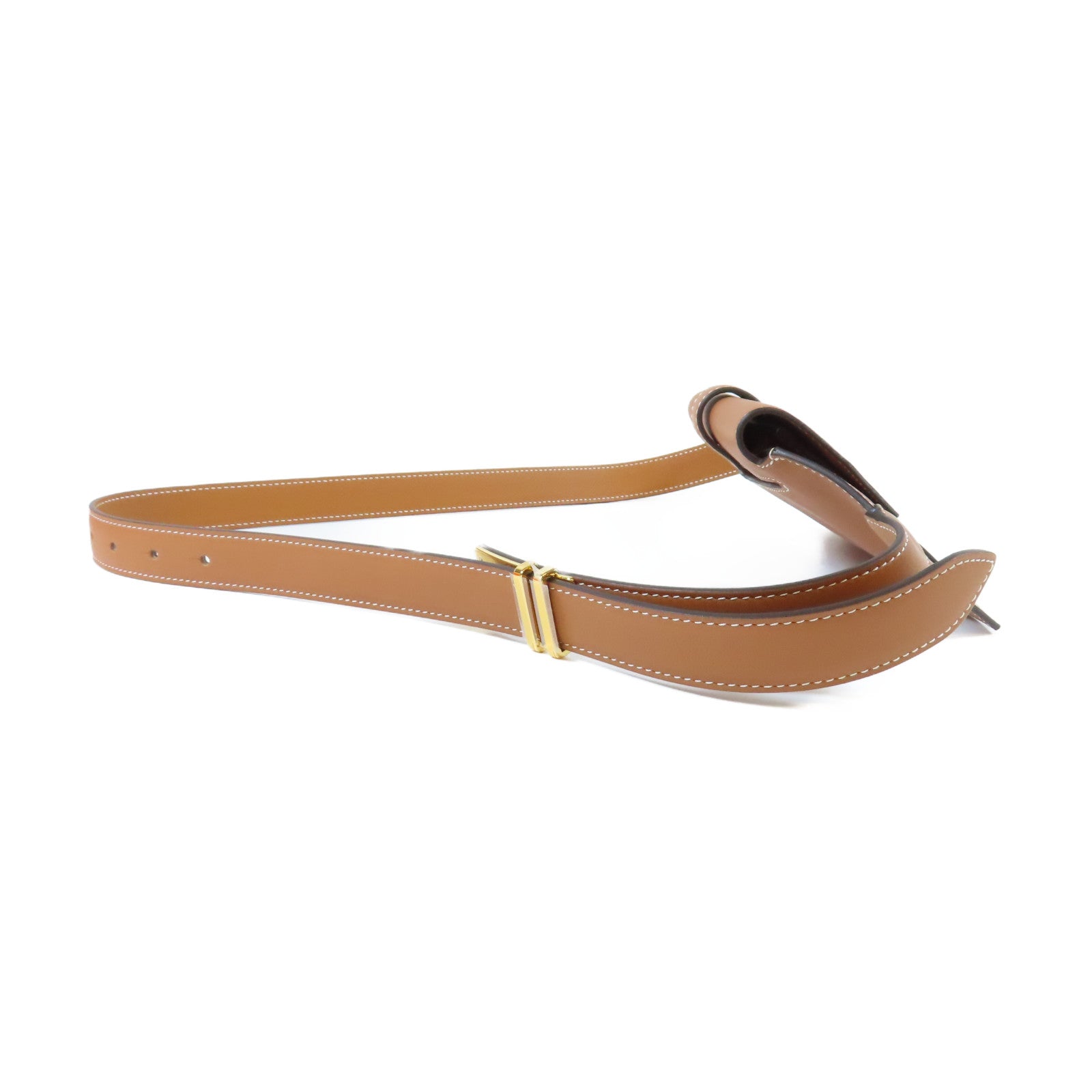 HERMES 【激減優惠】Swift皮革Elan Pocket 24 Belt金扣皮帶金色/經典駝色